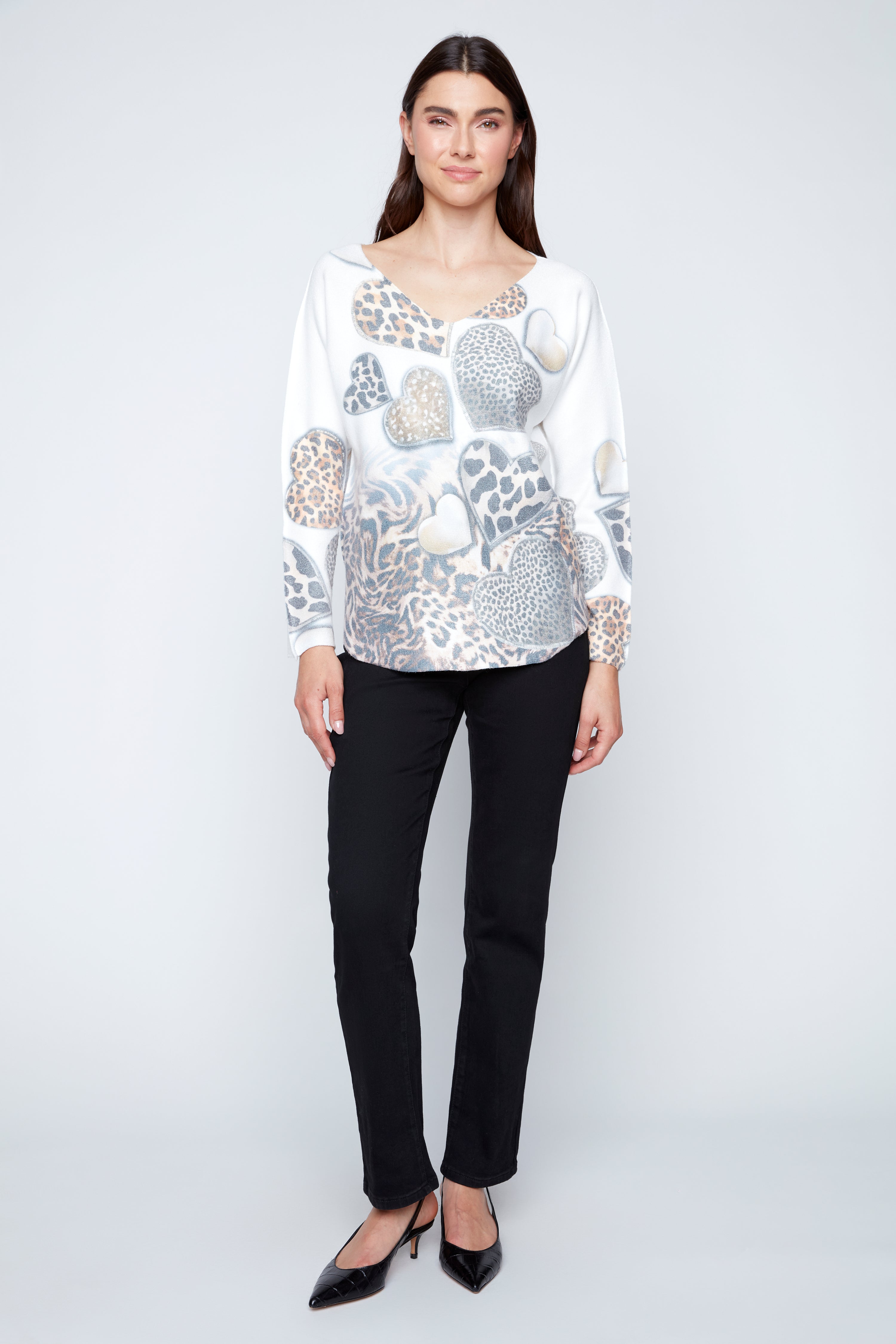 Dolman sleeve animal hearts print top