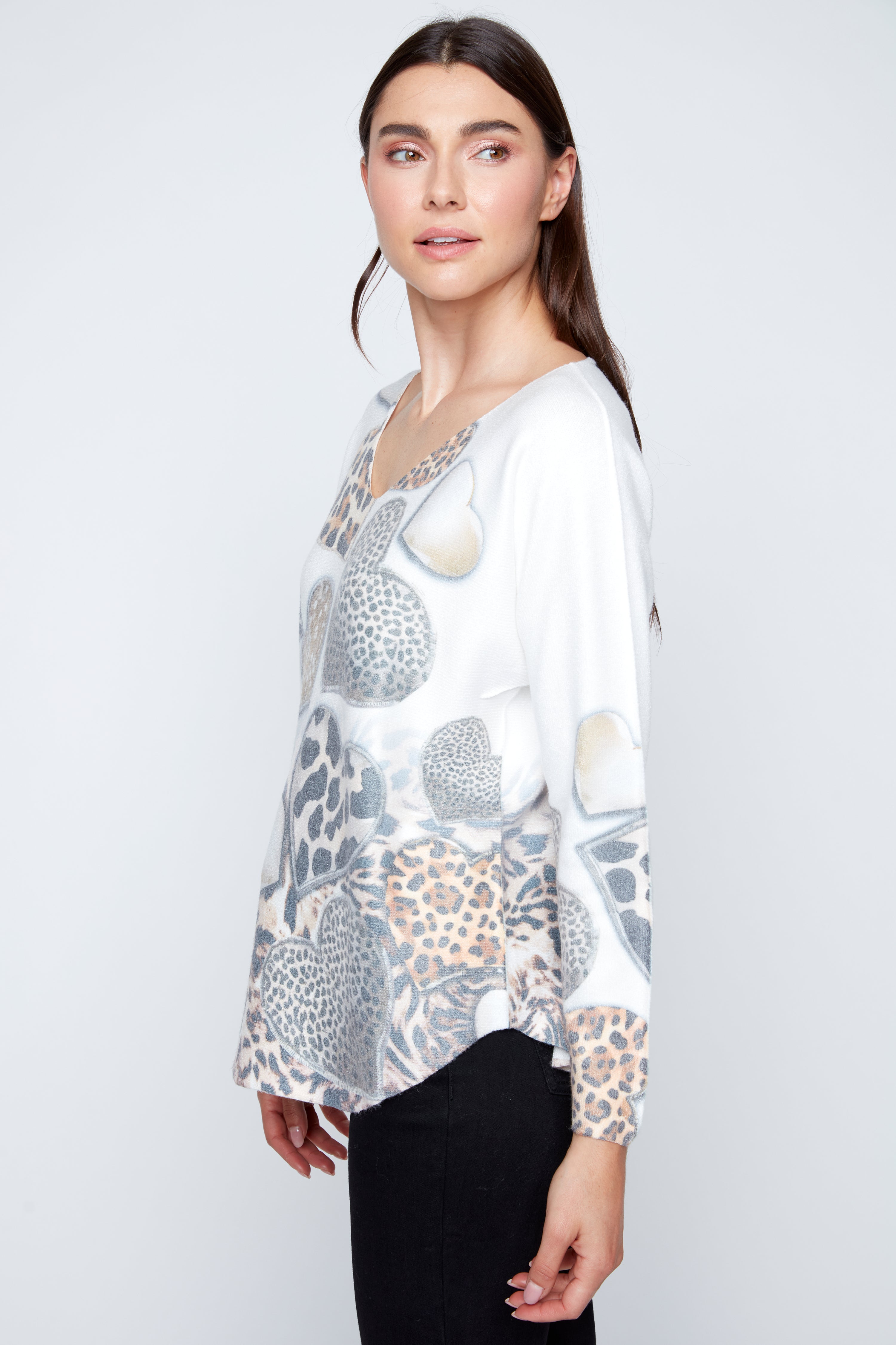 Dolman sleeve animal hearts print top