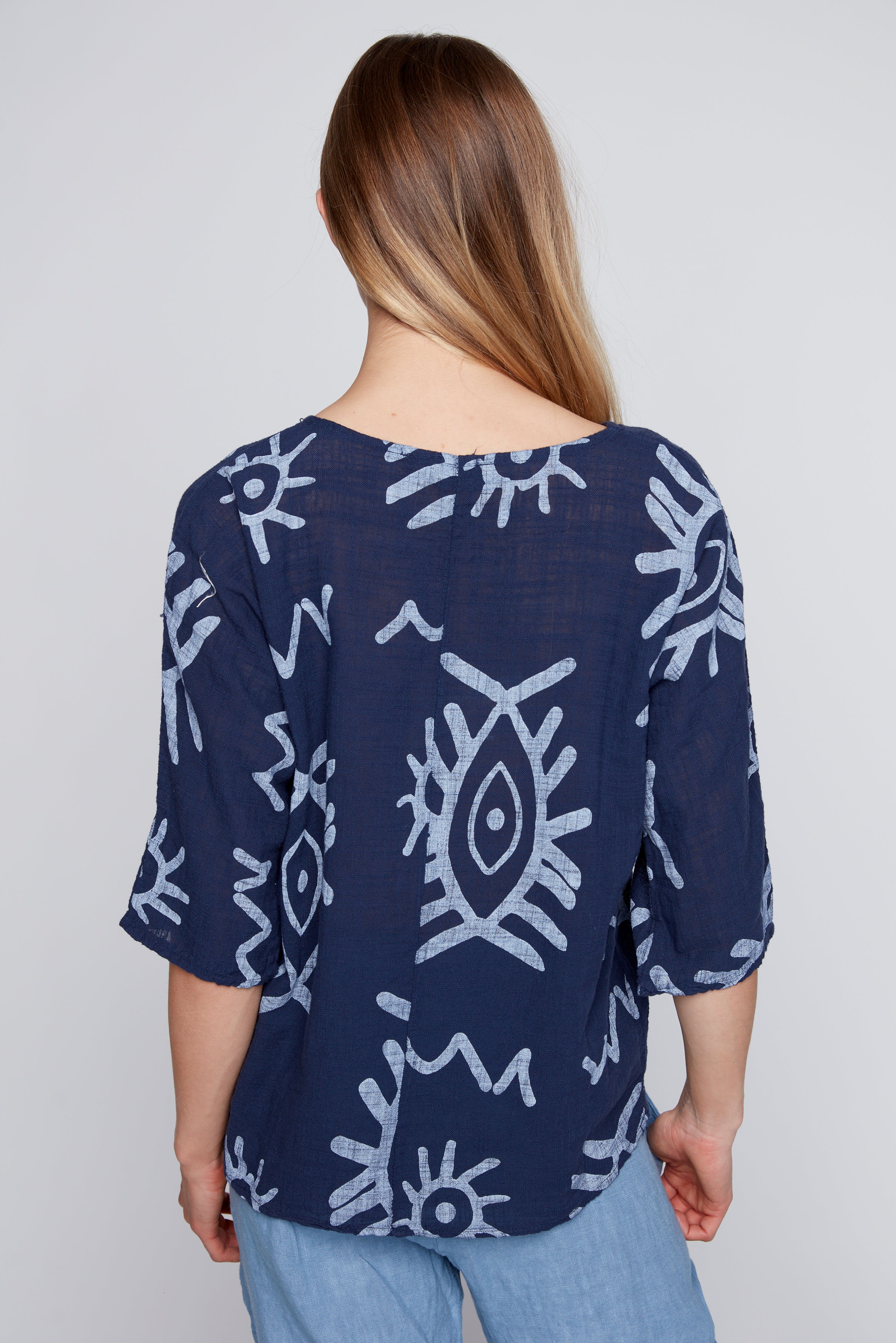 Abstract eyes cotton gauze top