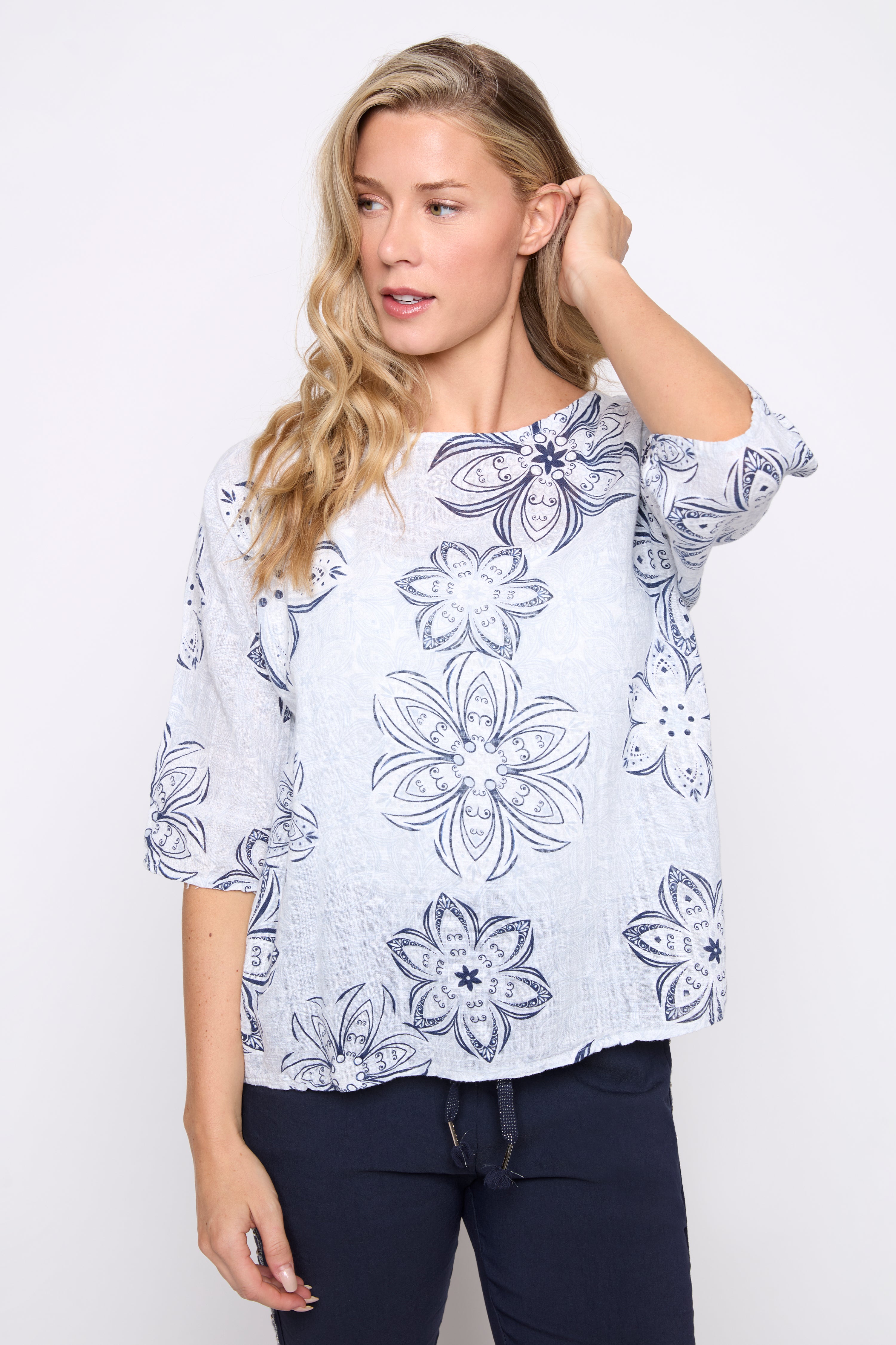 Mandala print cotton gauze top