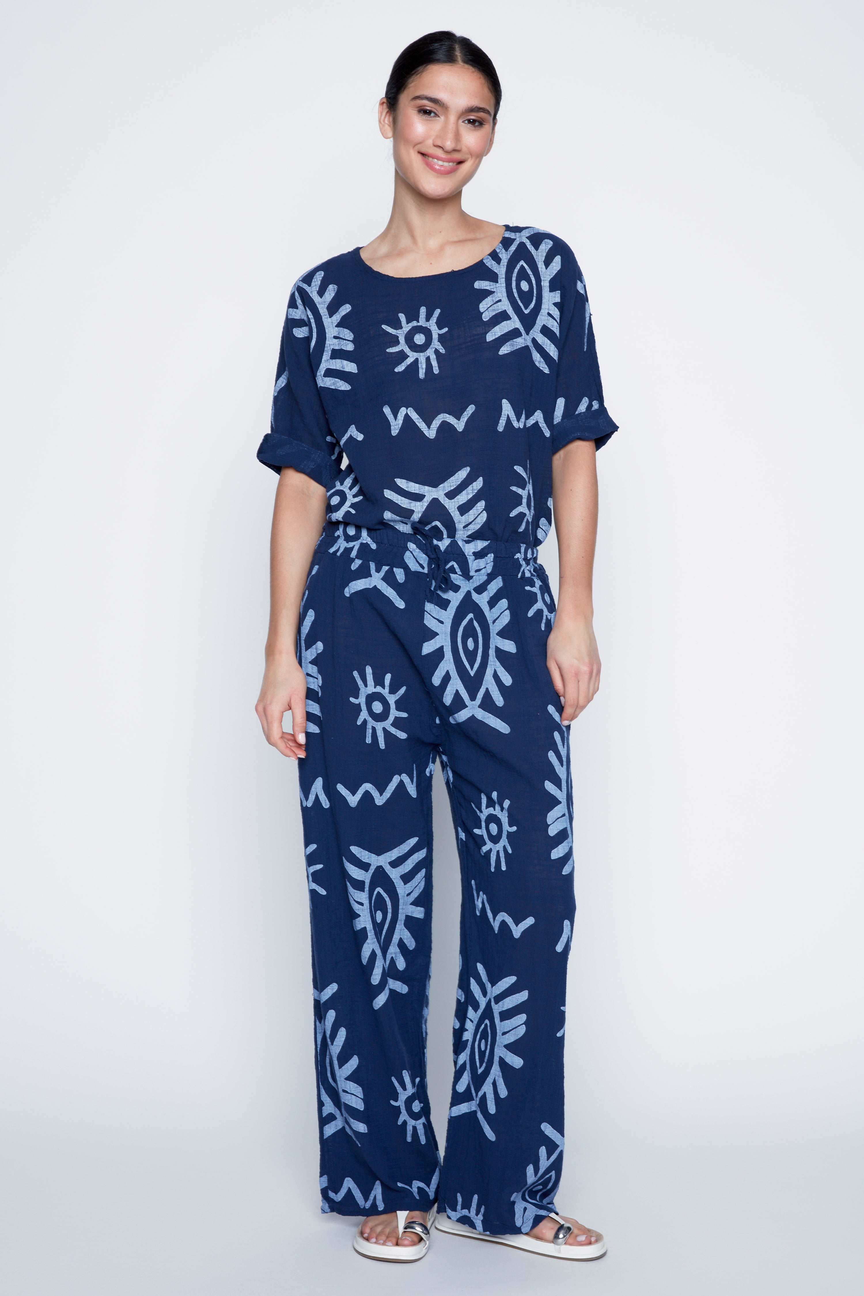 Pull on printed cotton pant