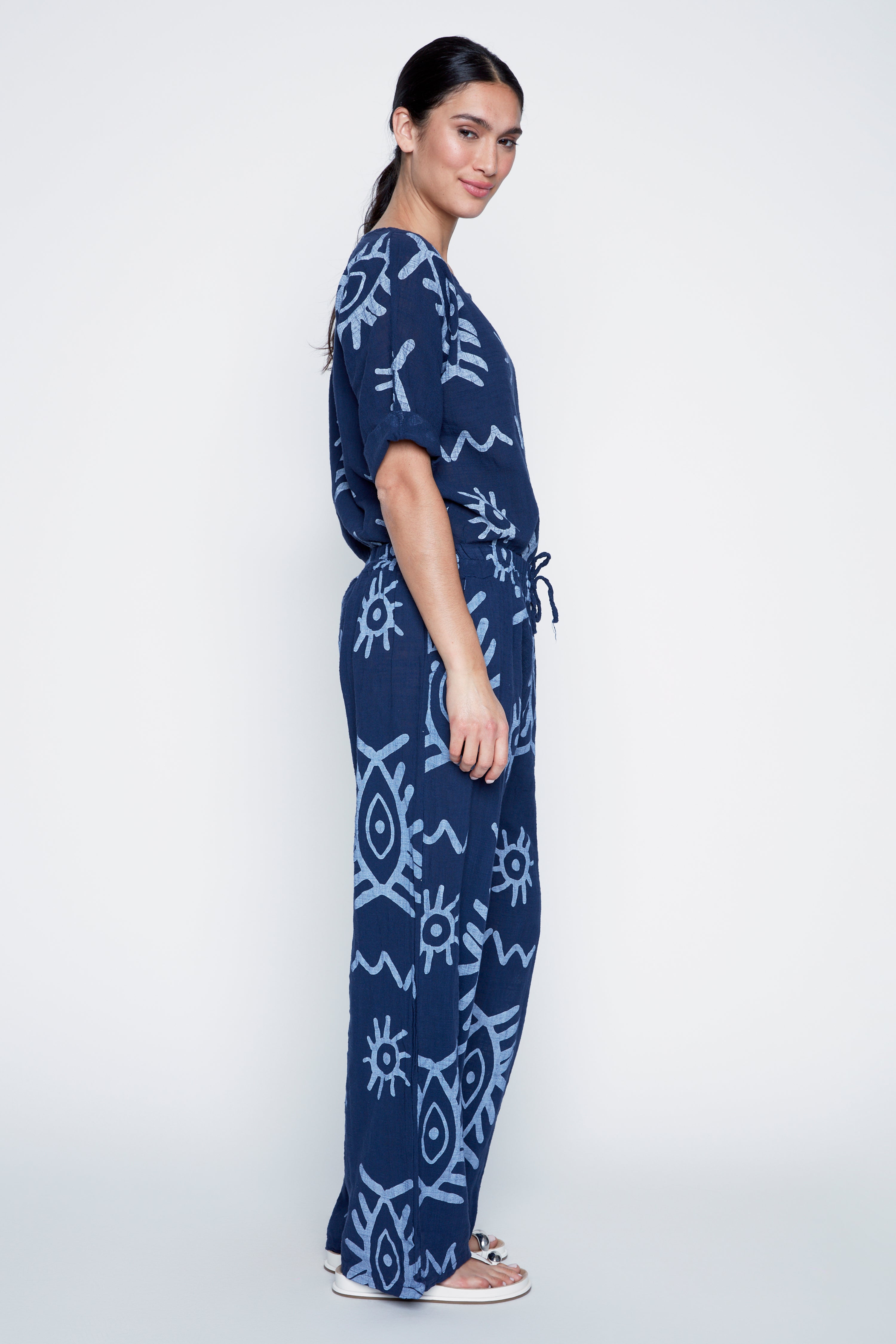 Pull on printed cotton pant