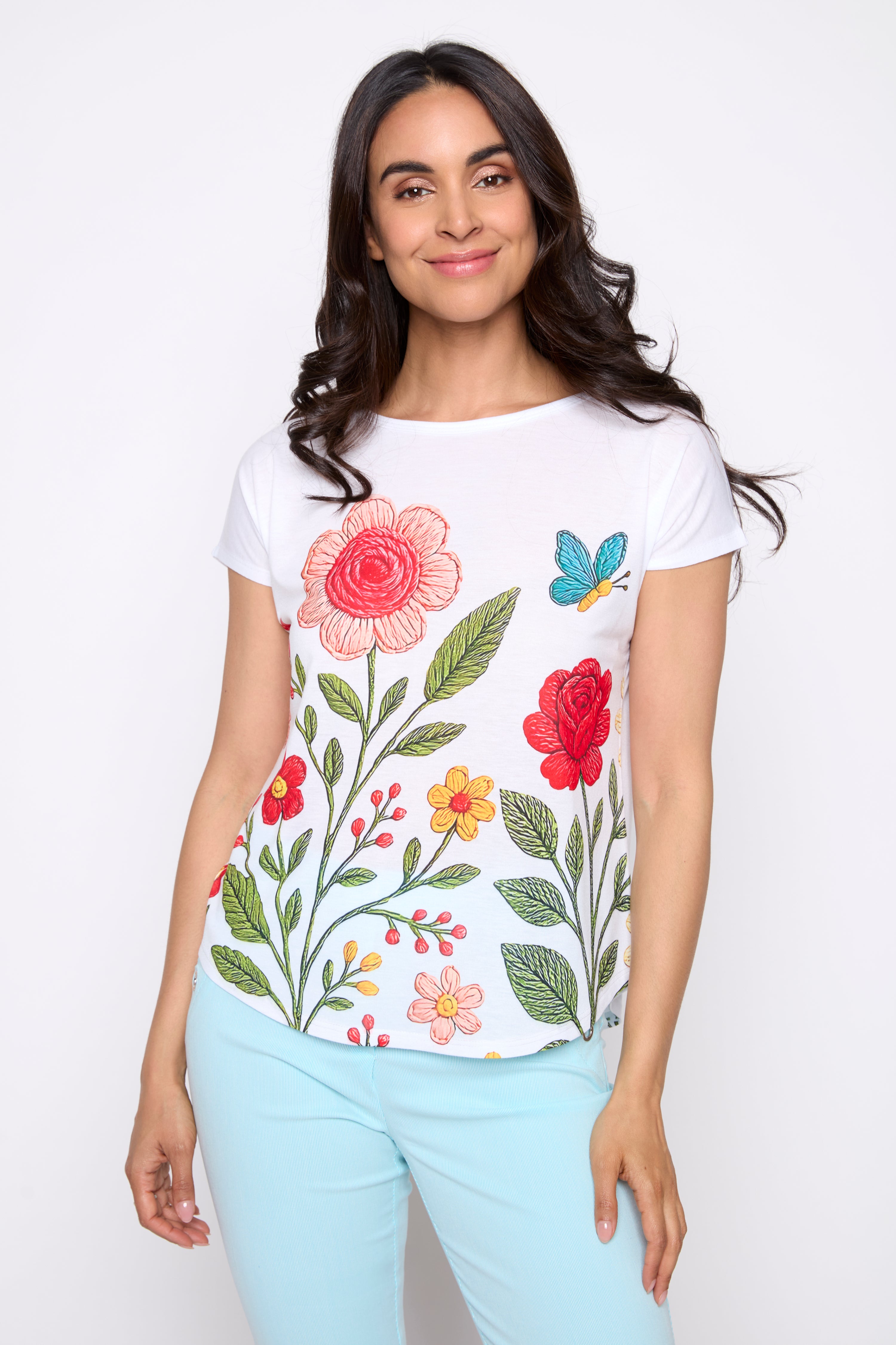 Embroidery flower print t-shirt