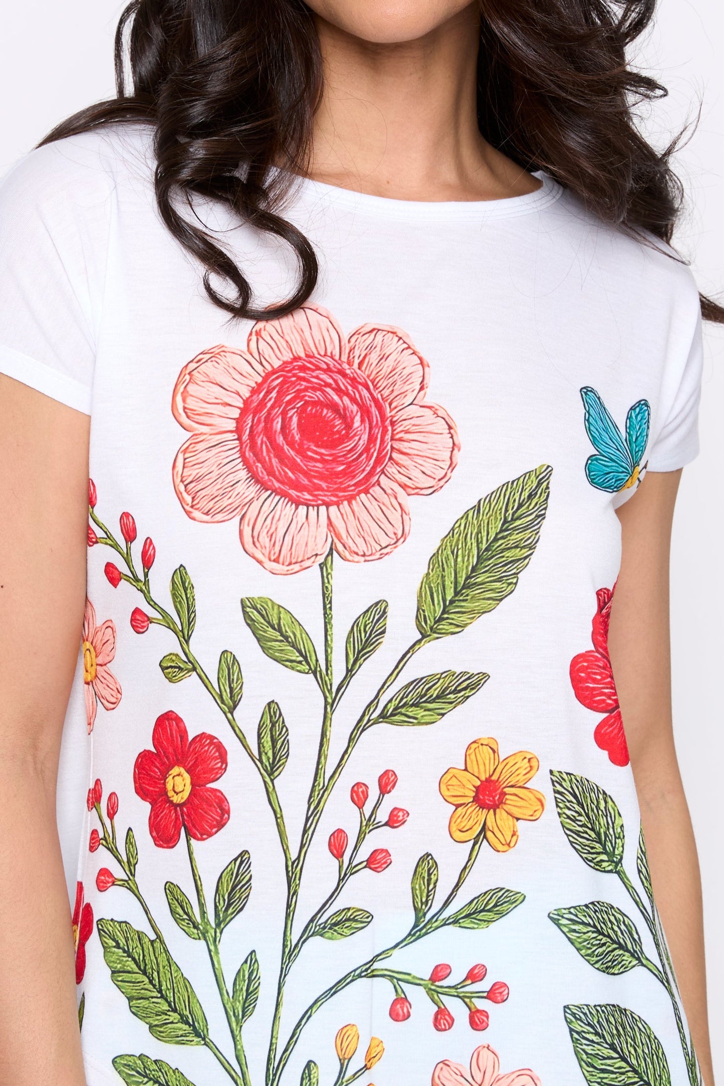 Embroidery flower print t-shirt
