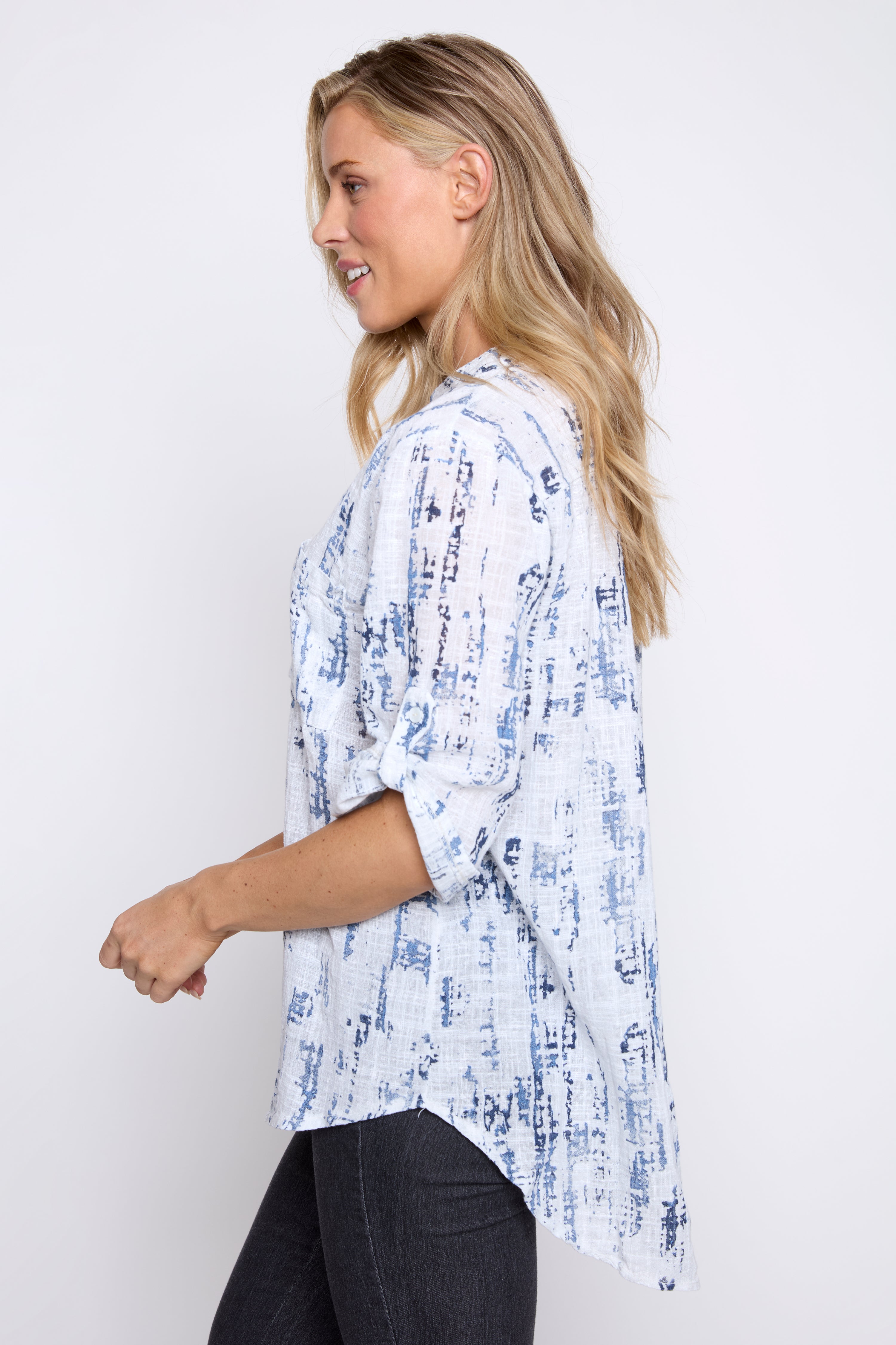 Abstract print cotton gauze blouse