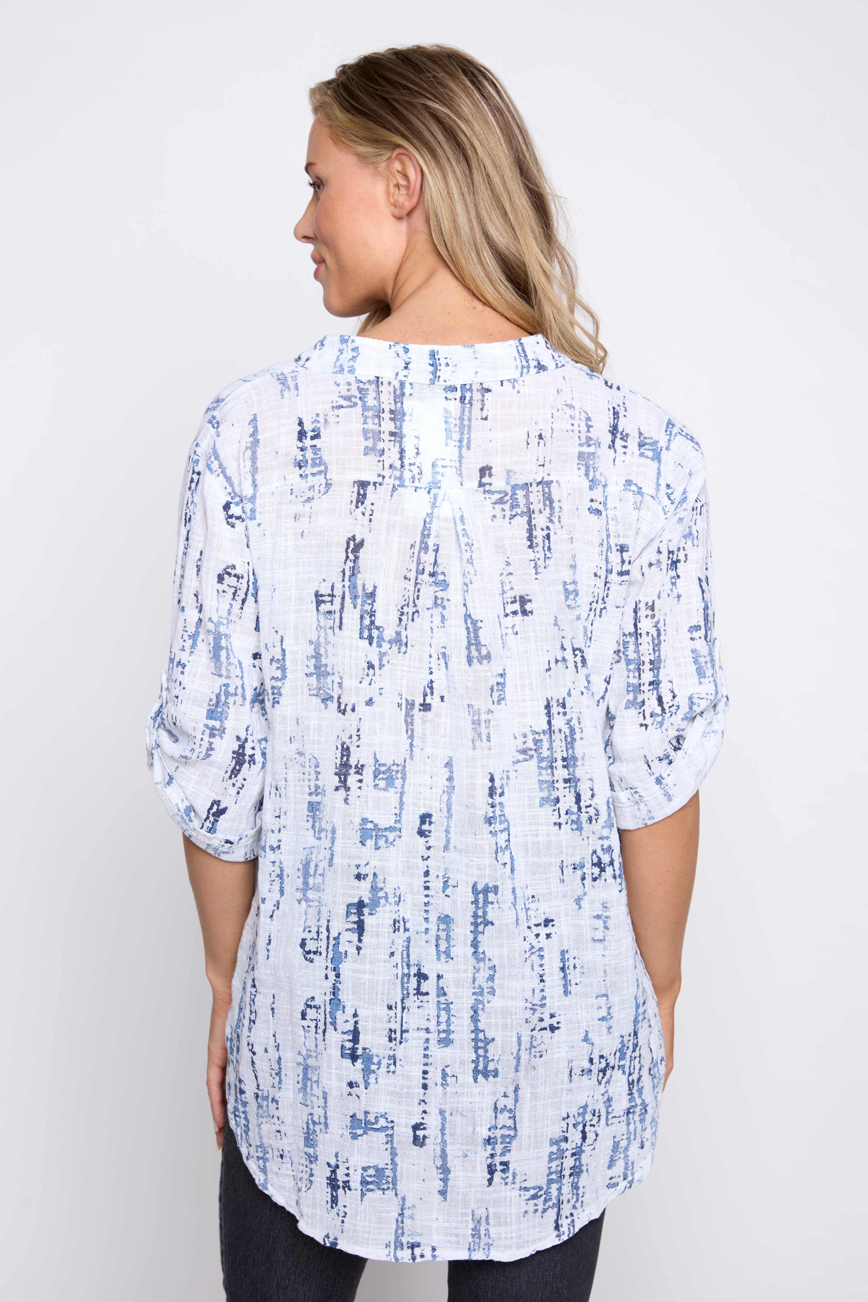 Abstract print cotton gauze blouse