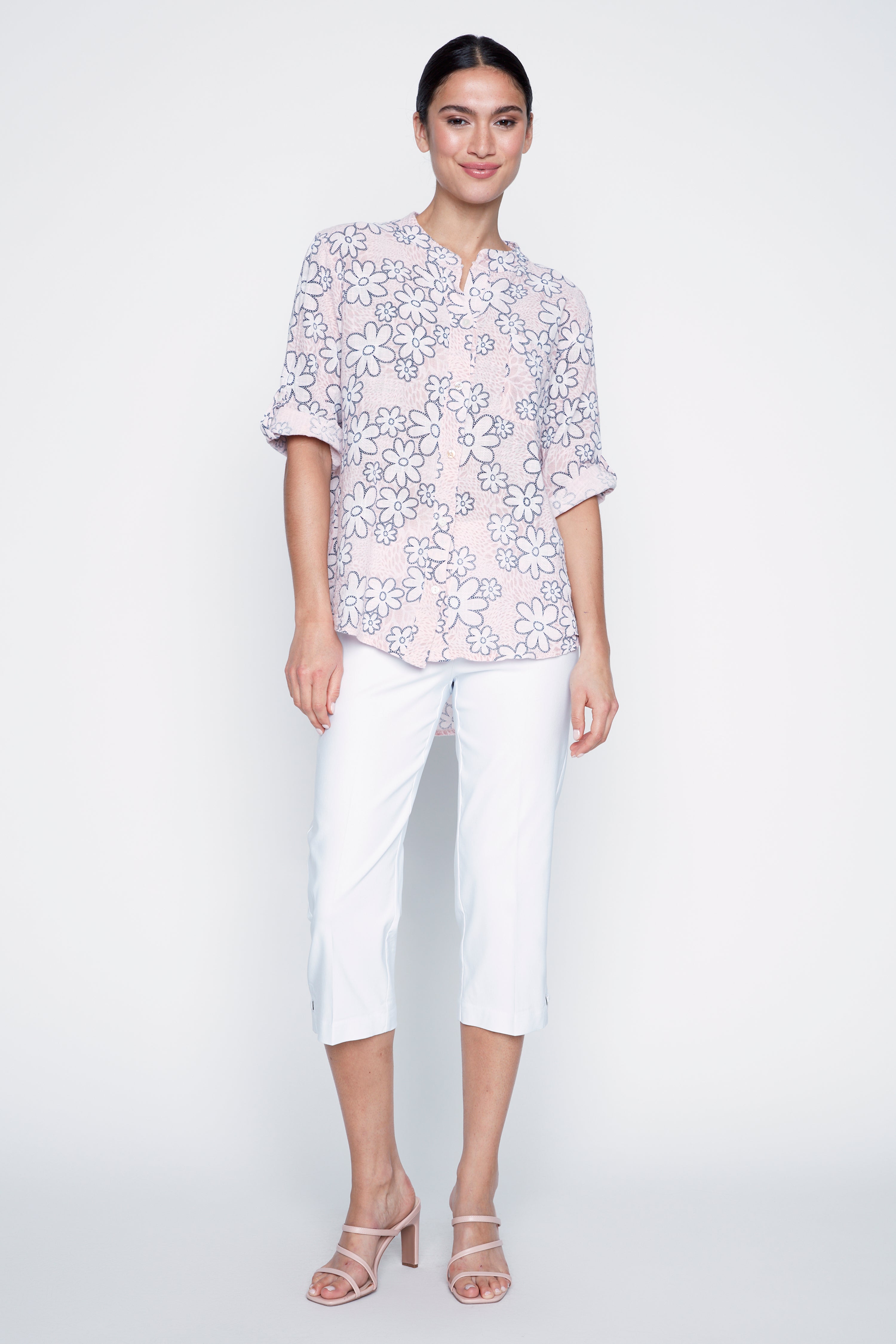 Daisy print cotton gauze blouse