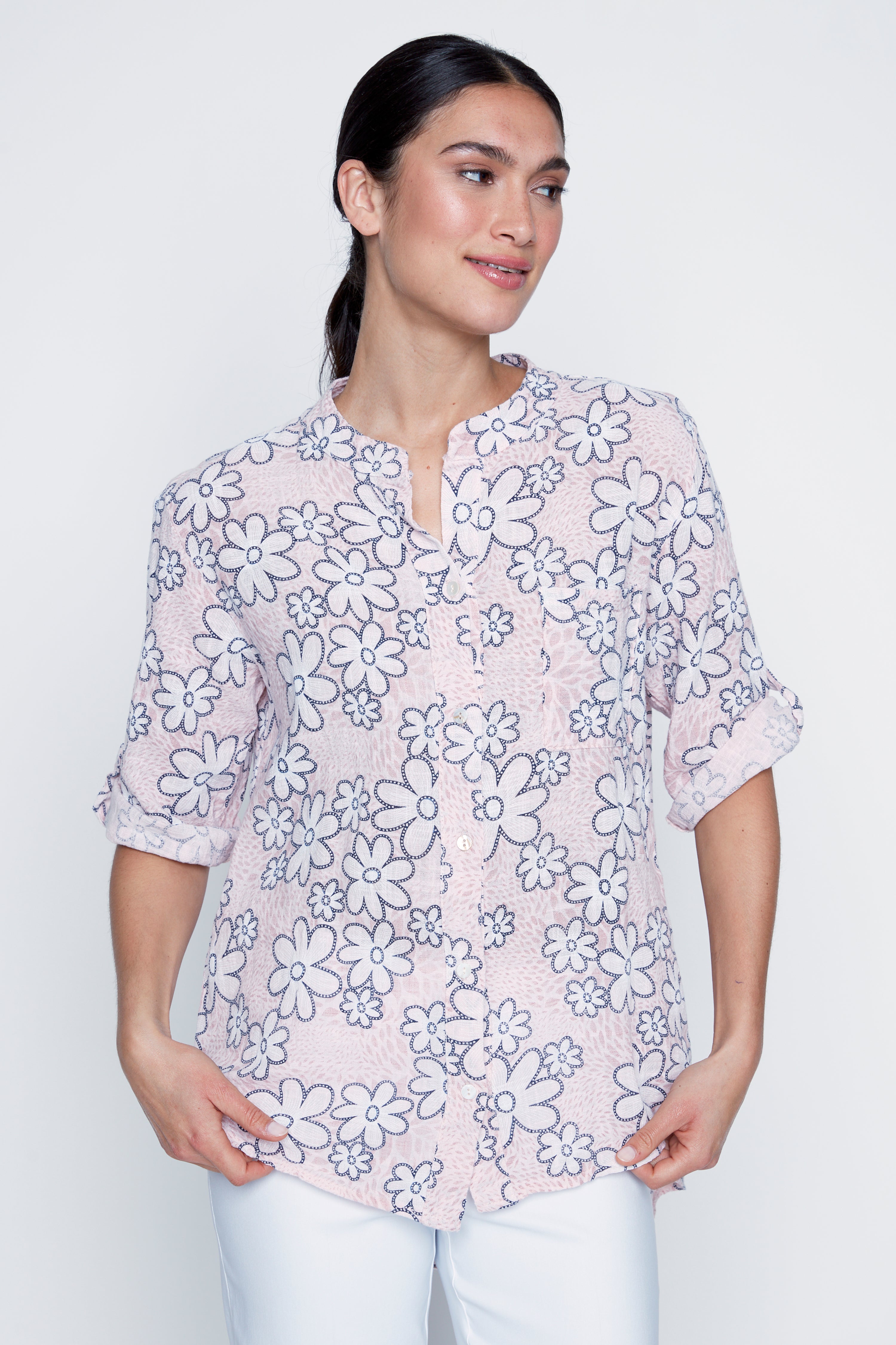 Daisy print cotton gauze blouse
