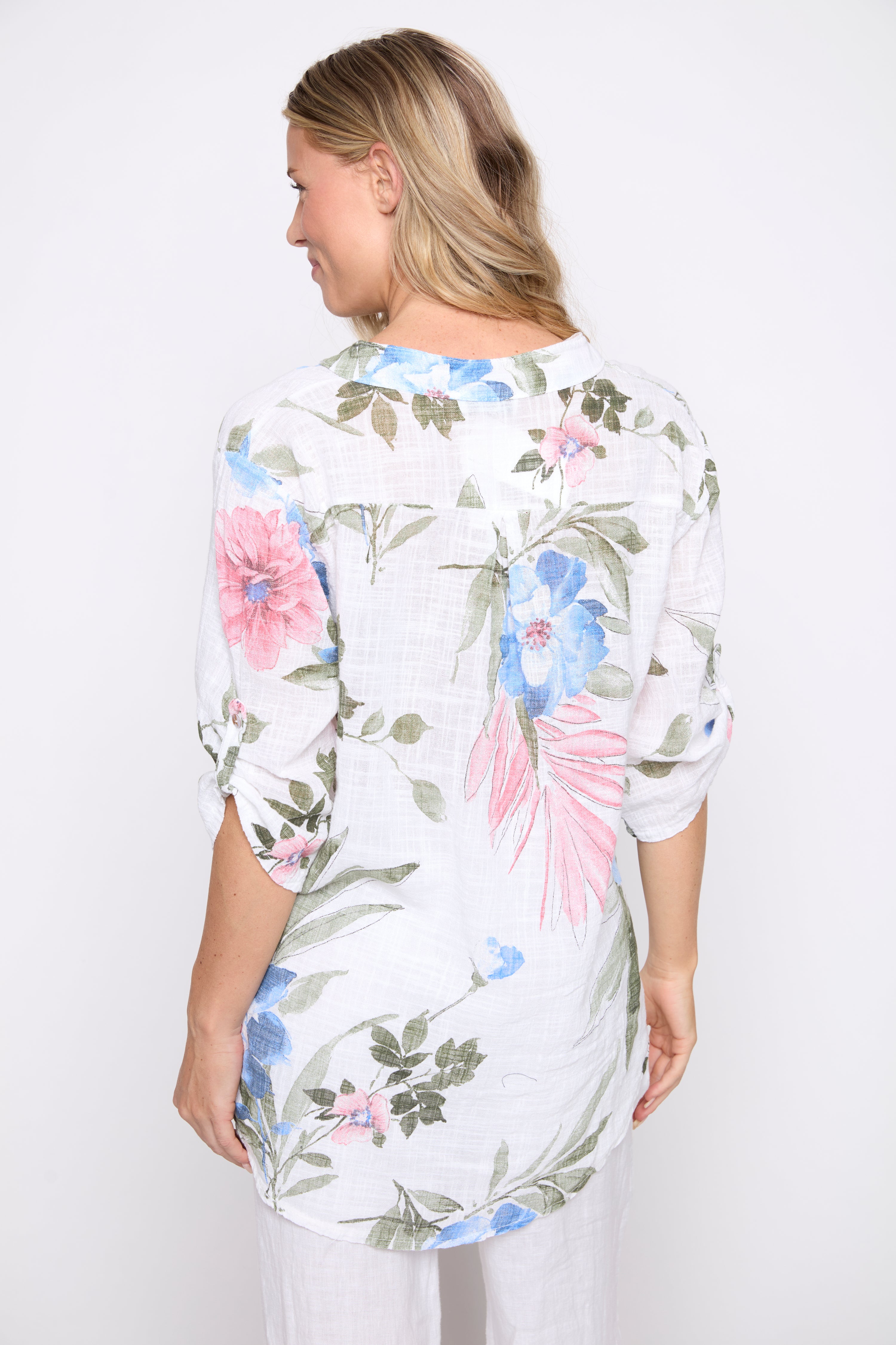 Floral print cotton gauze blouse