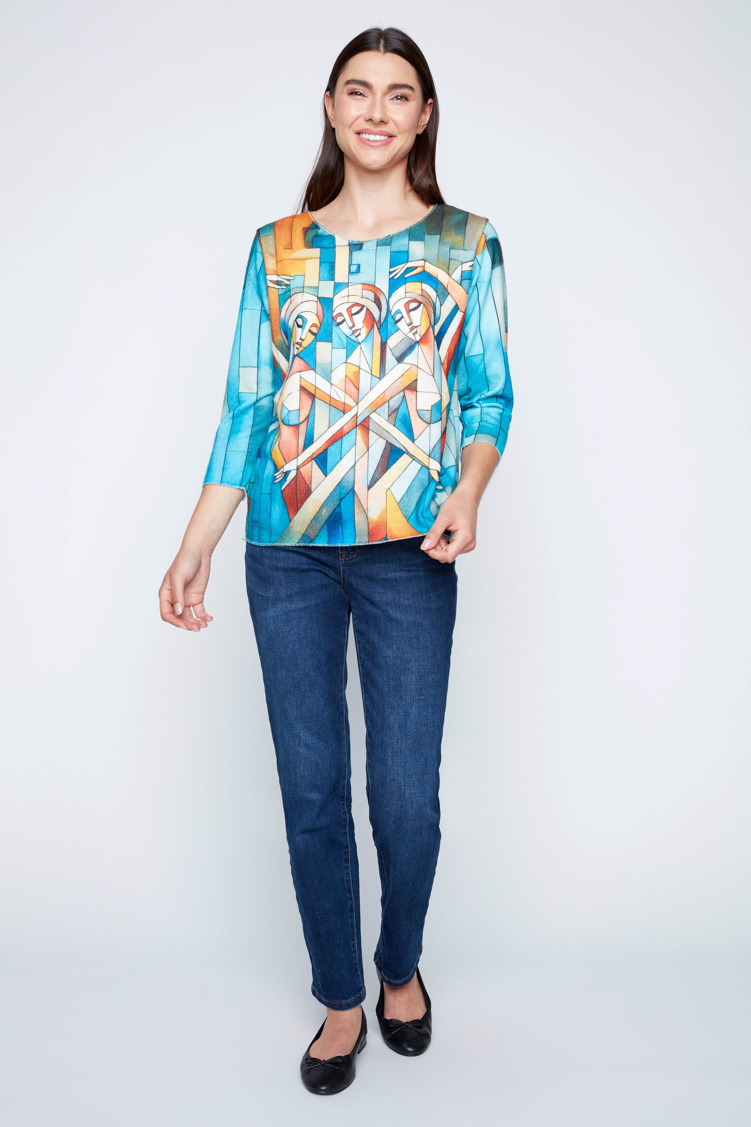 Art deco picasso ladies print knit top