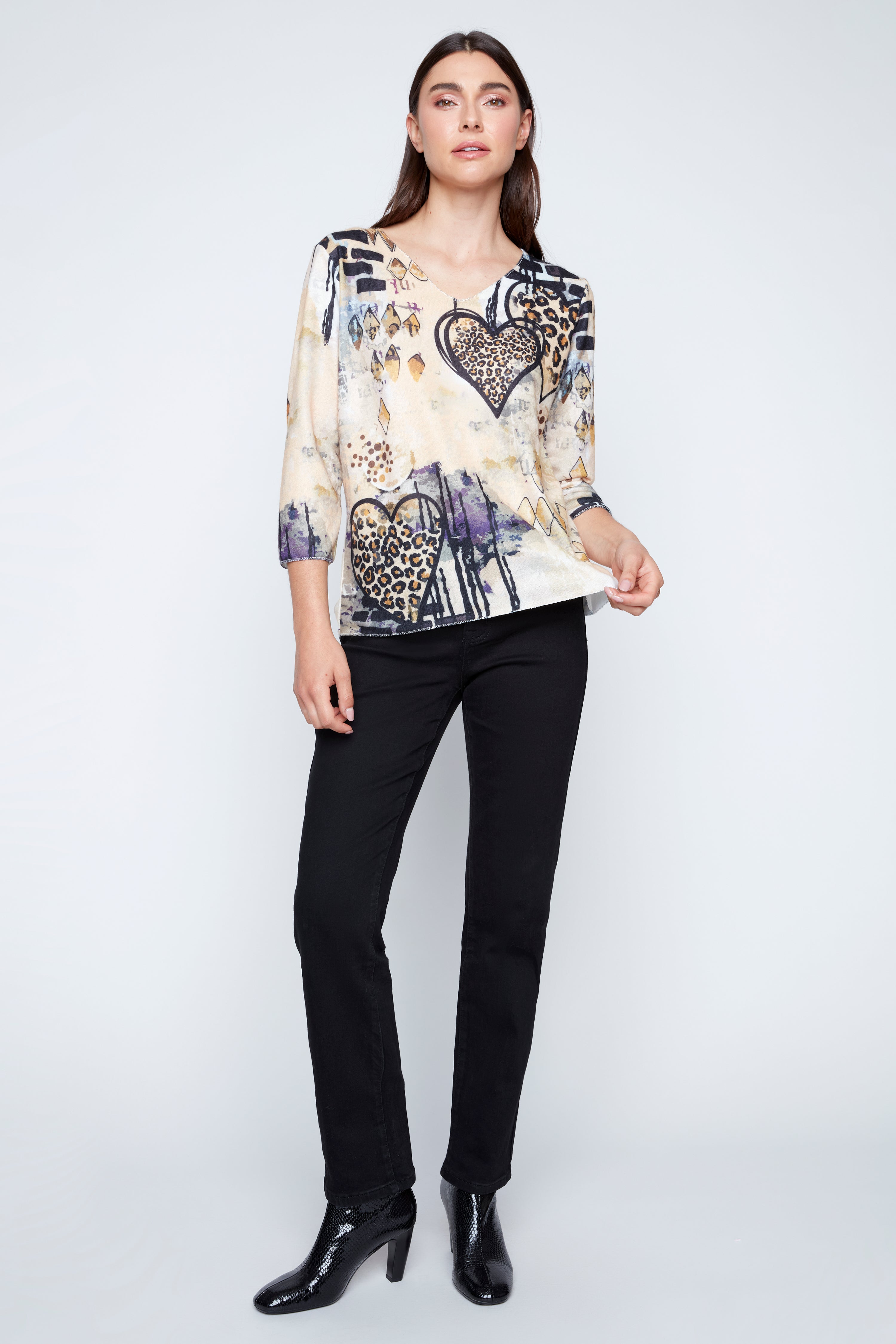 Wild hearts print knit sweater