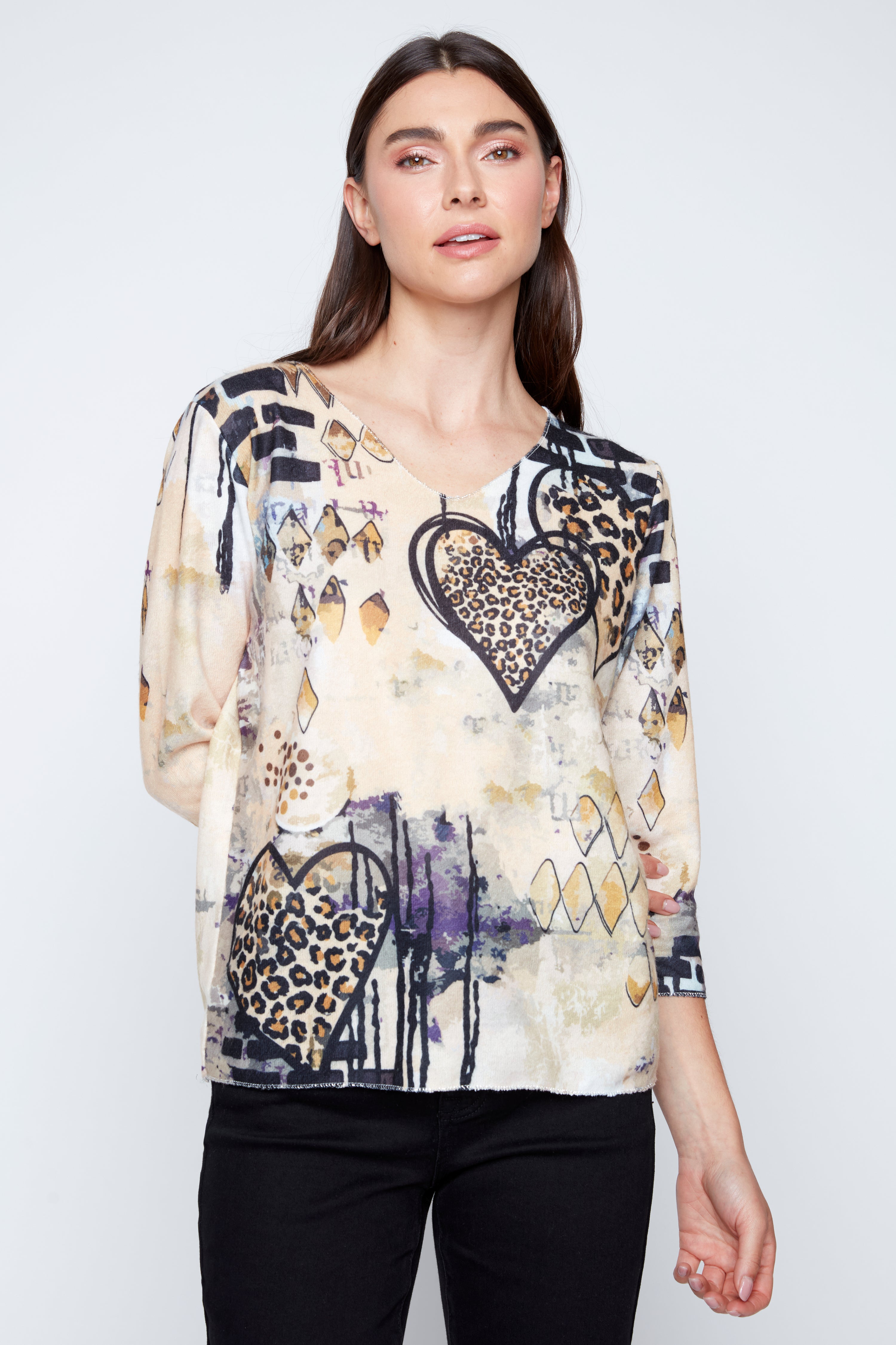 Wild hearts print knit sweater
