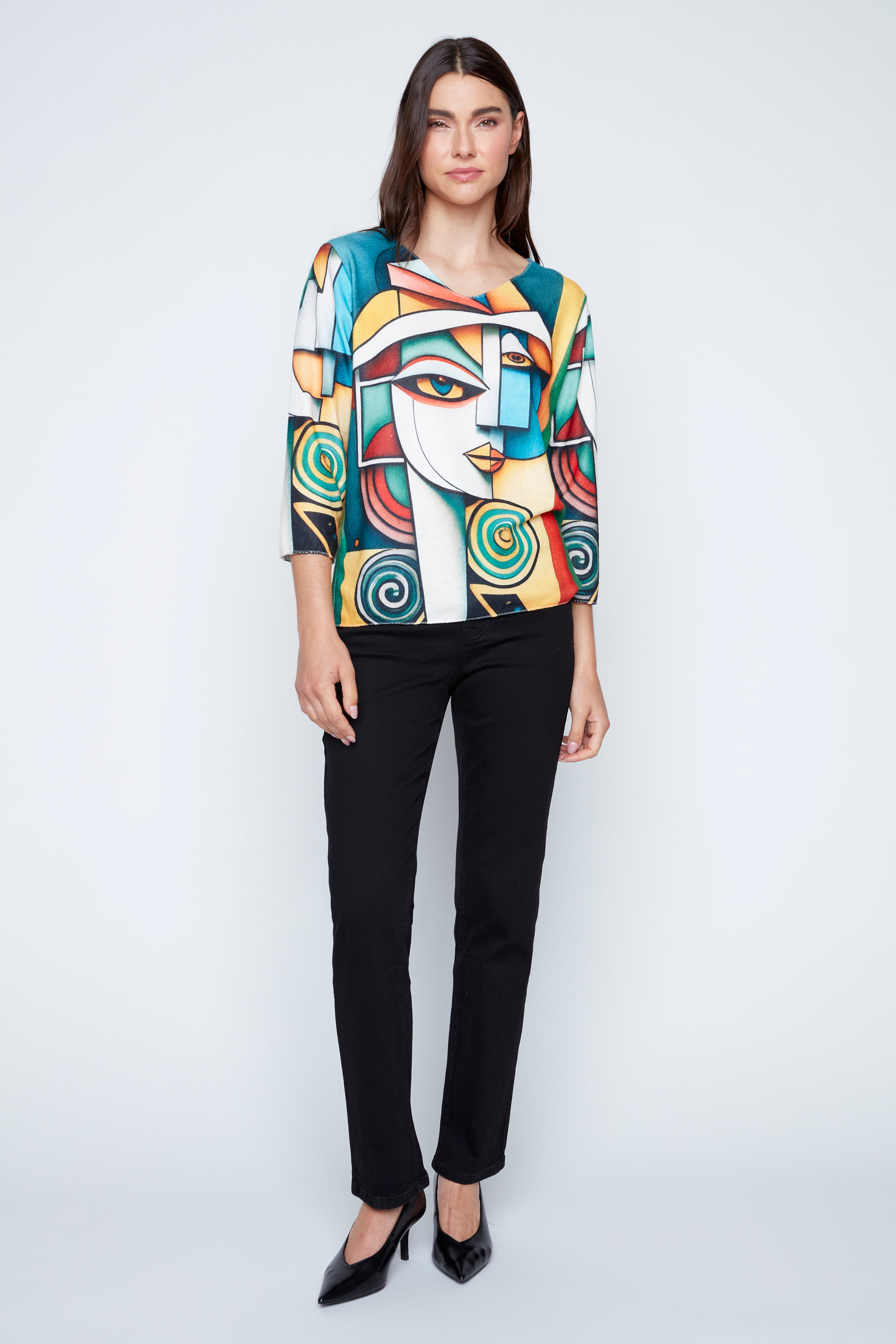 Avant garde face print knit top