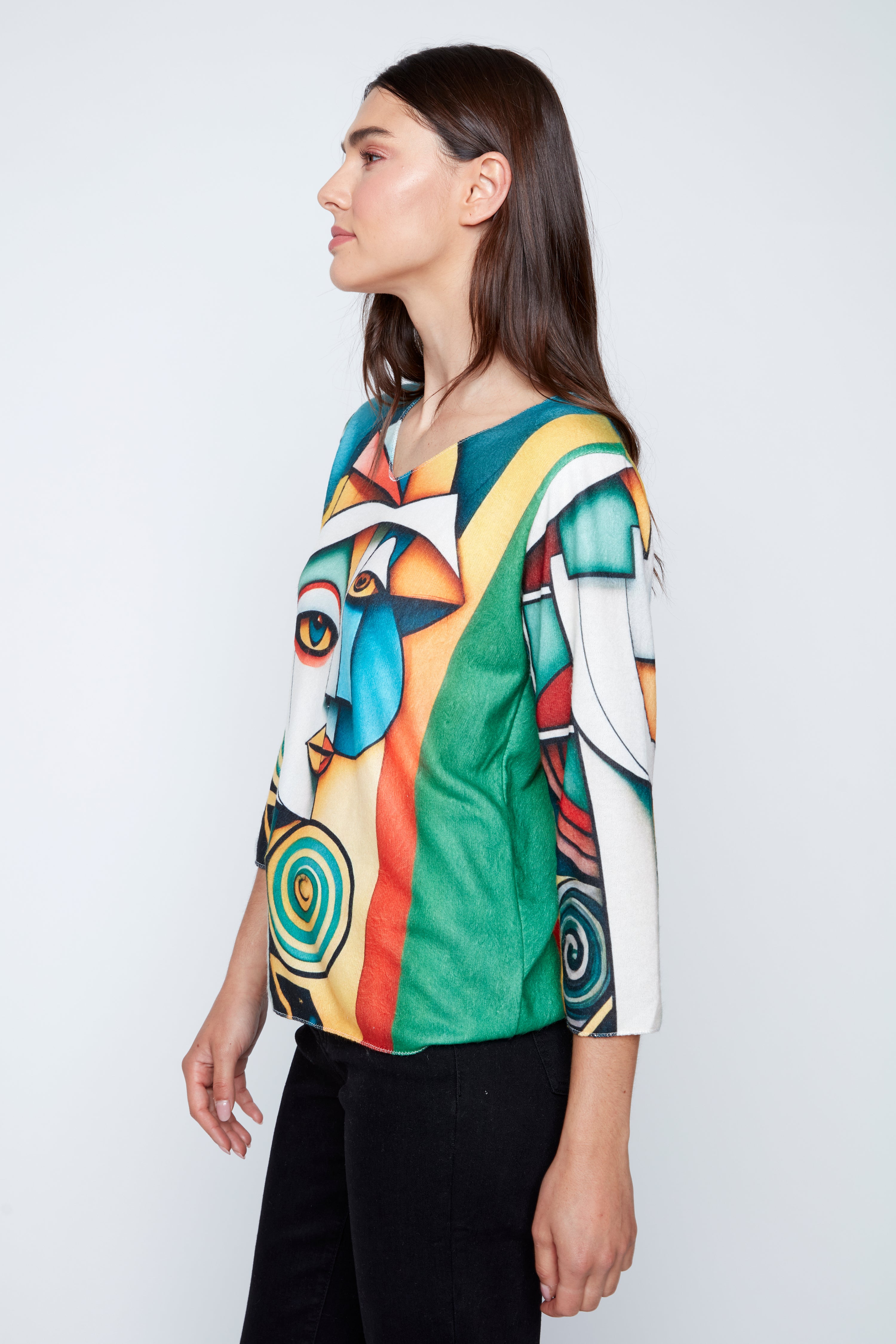 Avant garde face print knit top