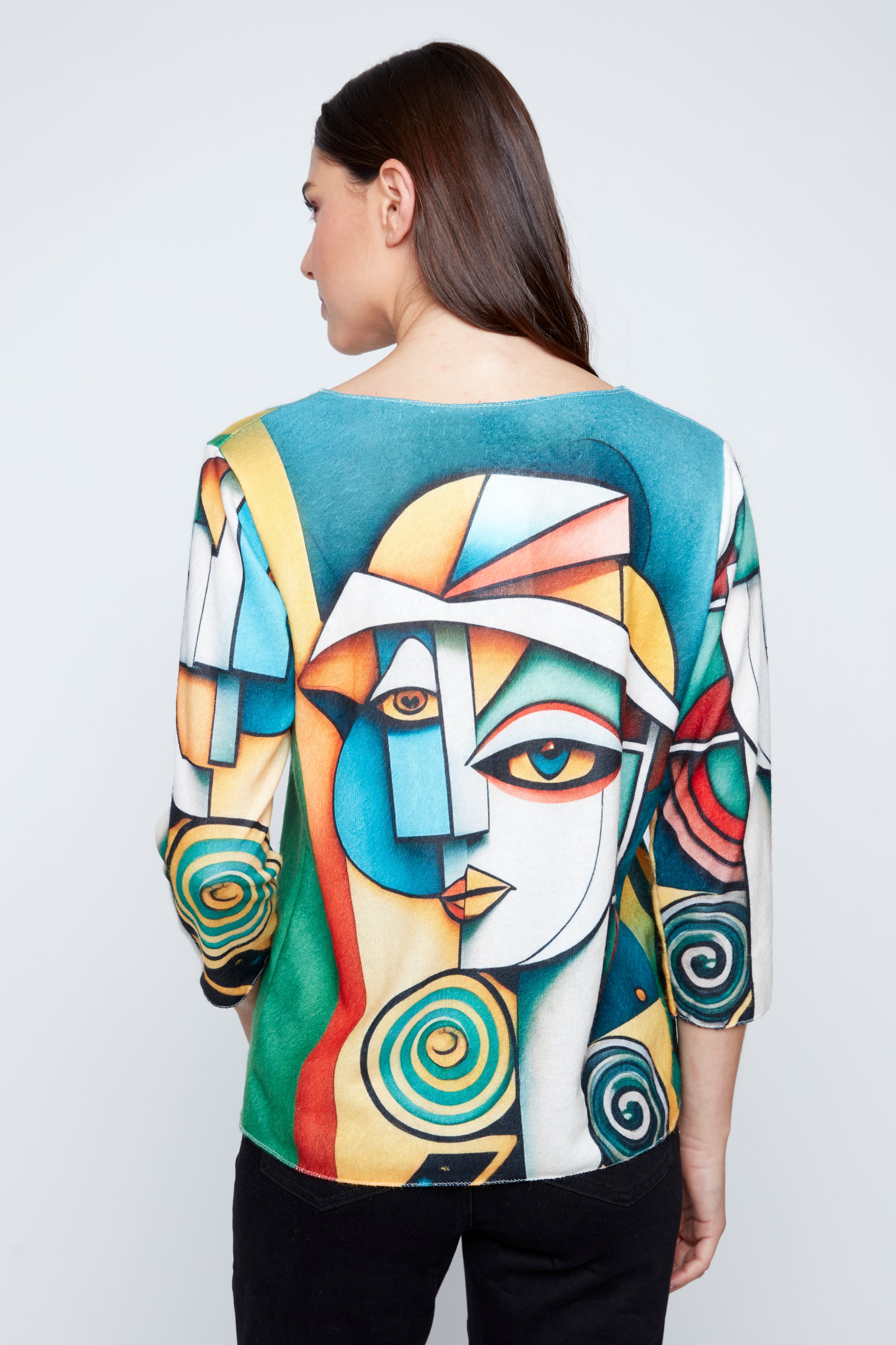 Avant garde face print knit top