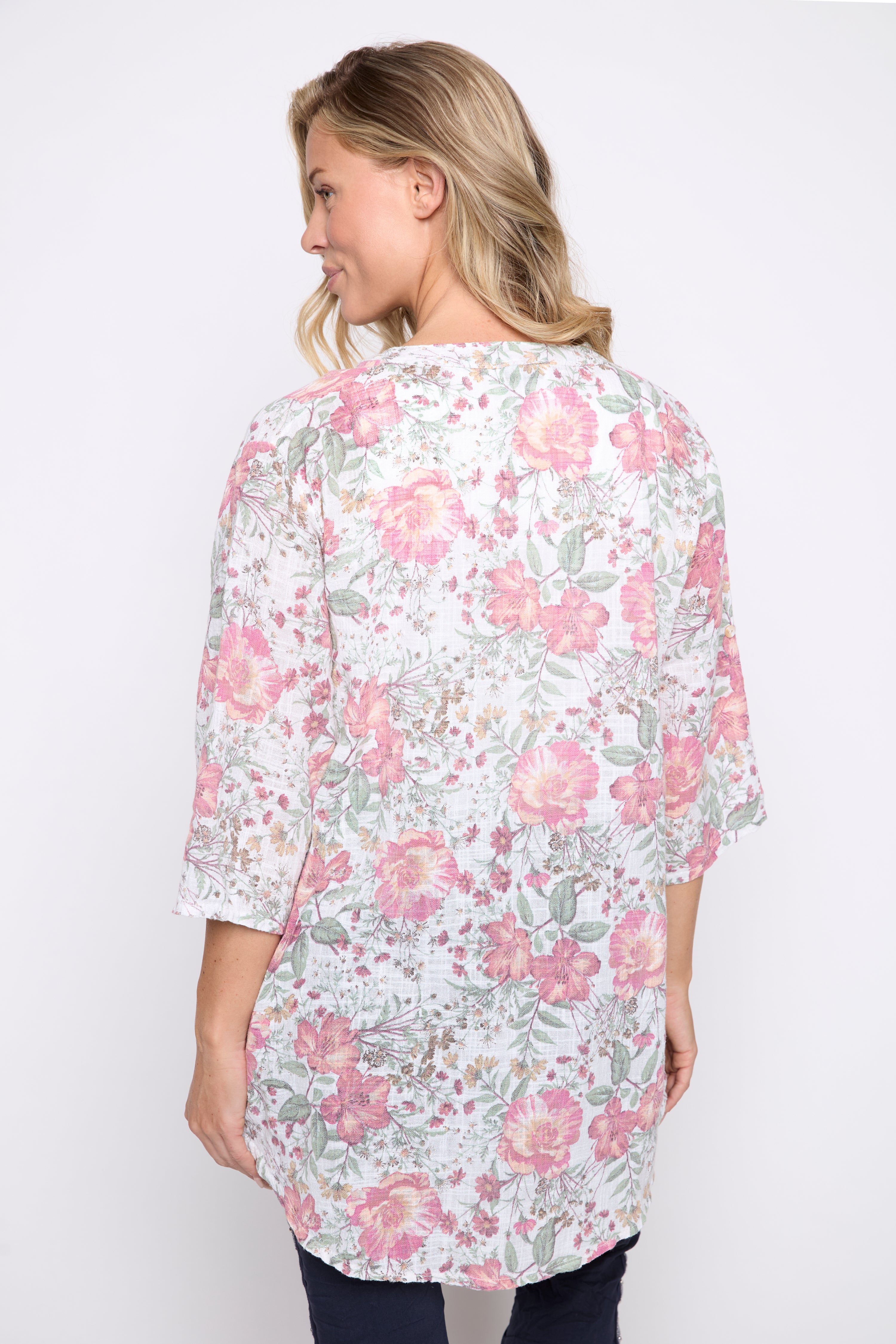 Floral print cotton gauze blouse