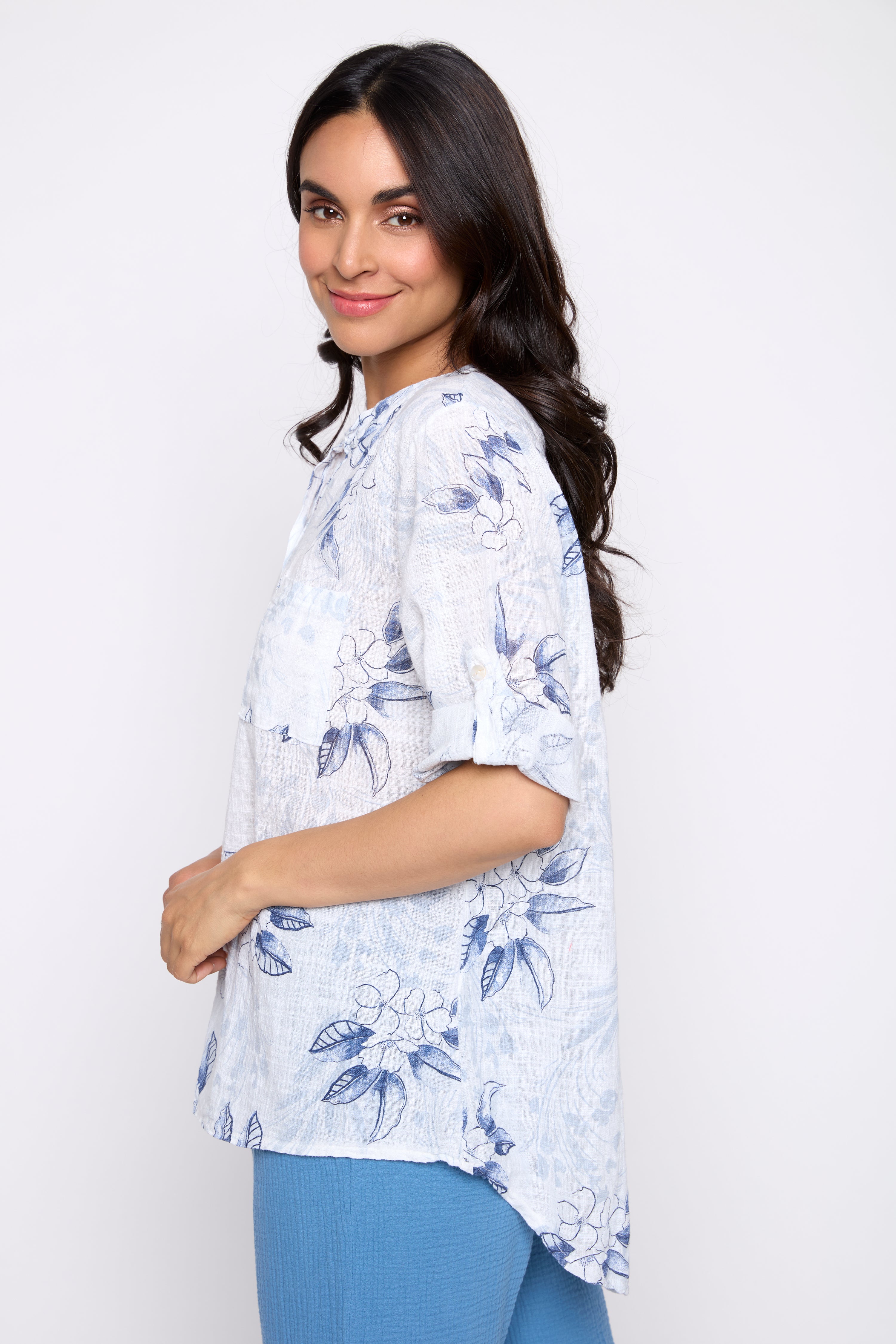 Floral print cotton gauze blouse