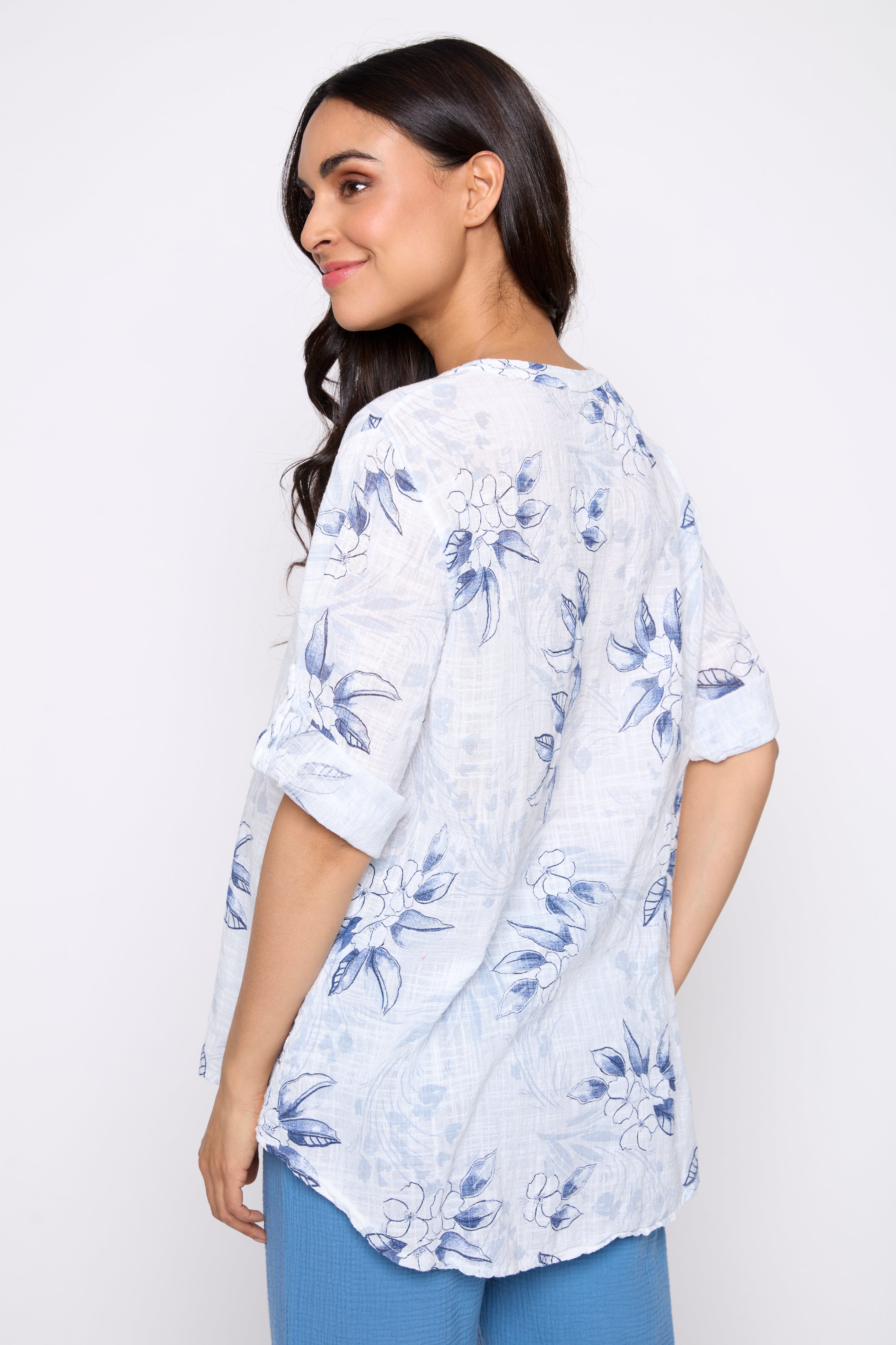 Floral print cotton gauze blouse