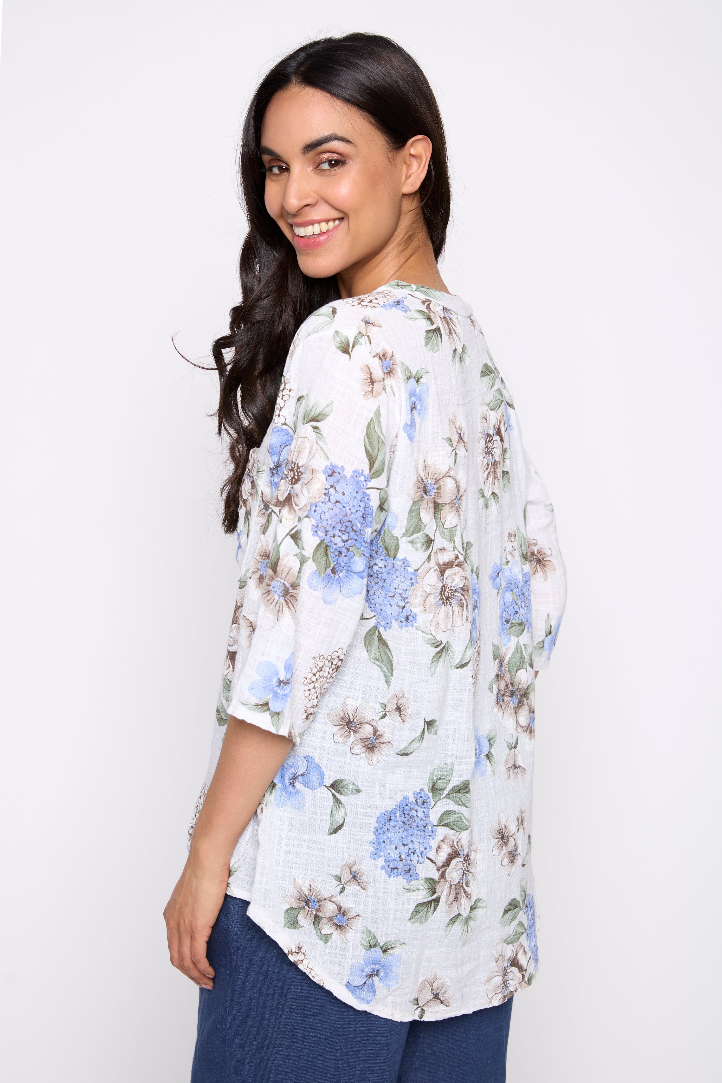 Floral print cotton gauze blouse