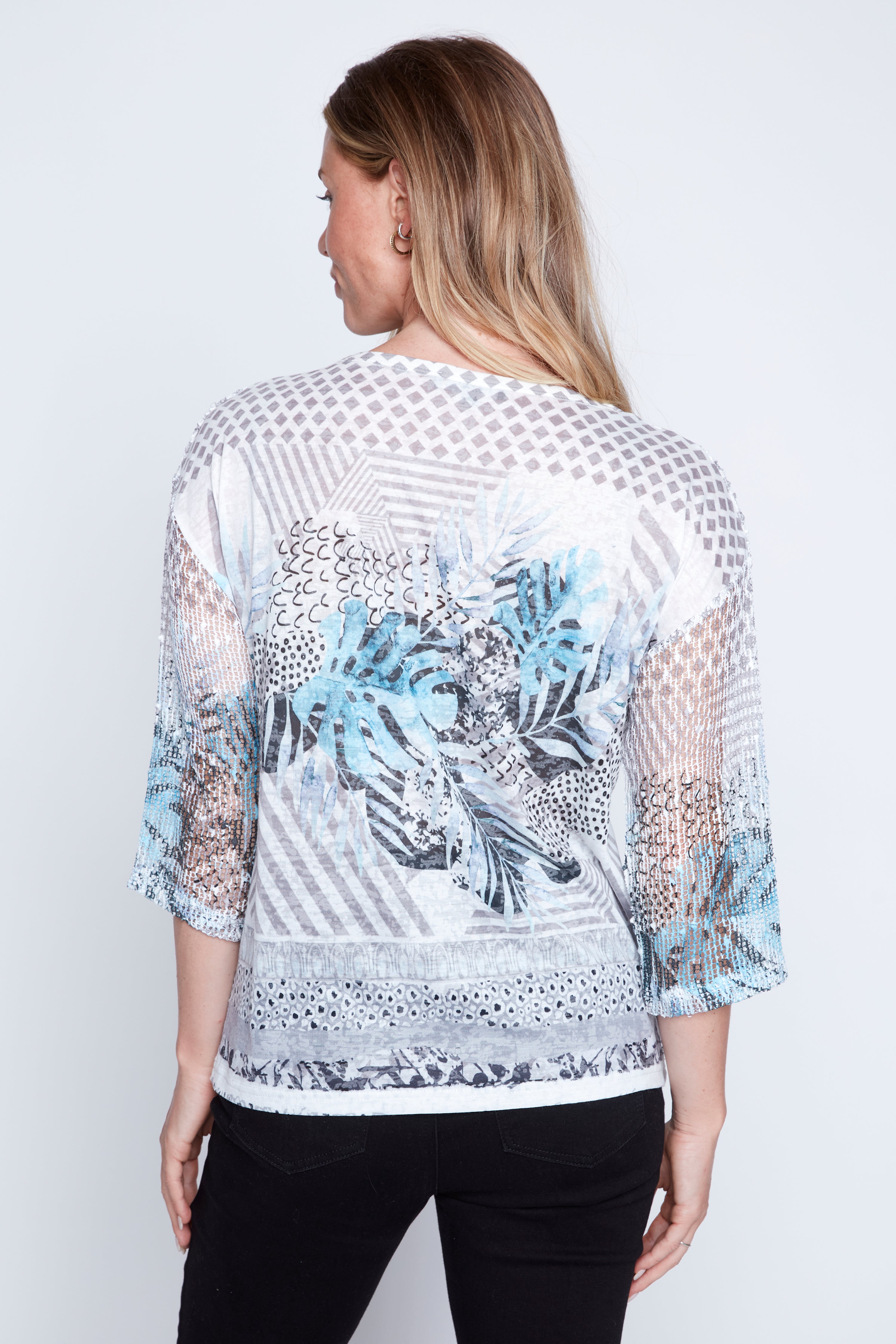 Tropical leaf print burn out top