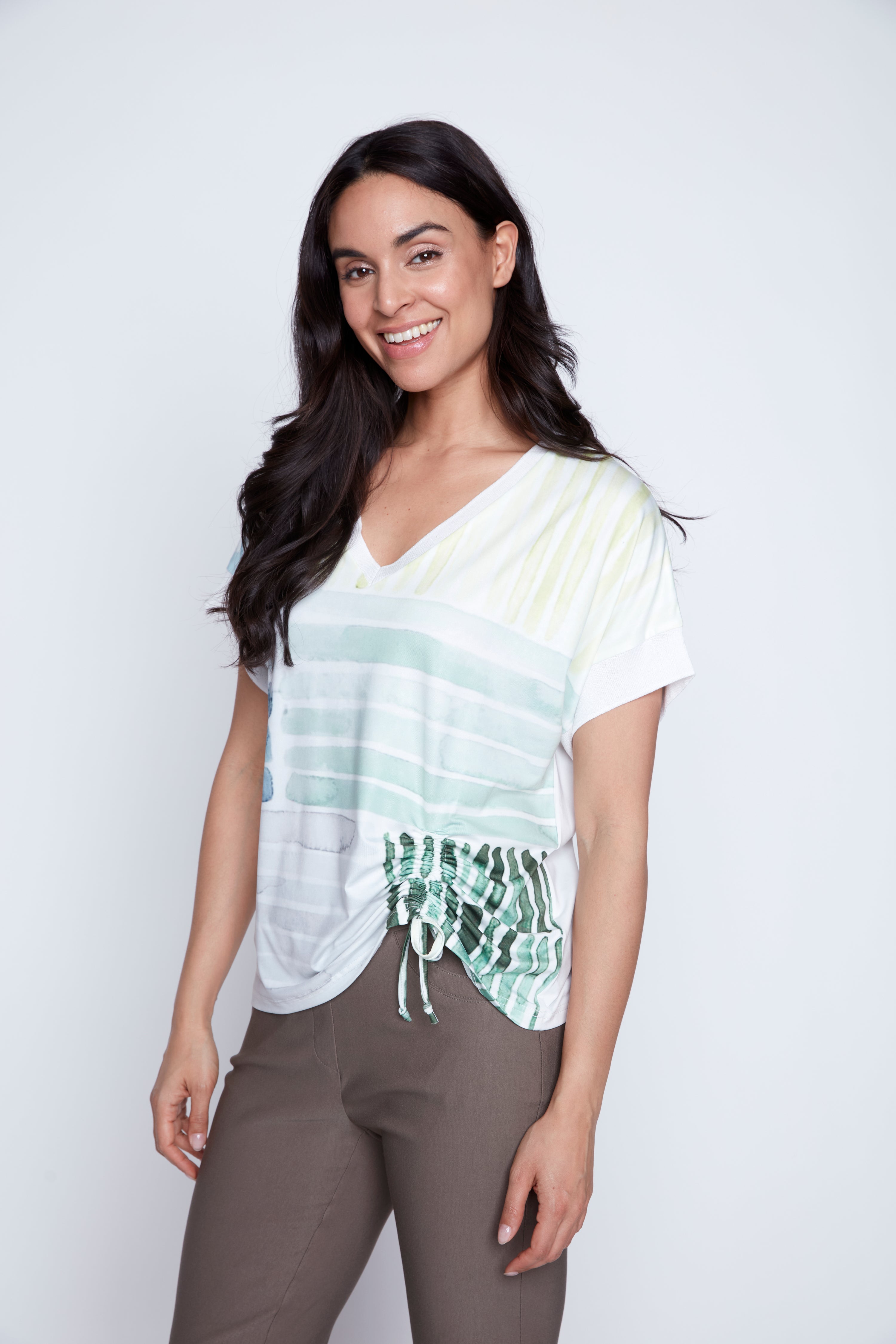 Shirring front printed top