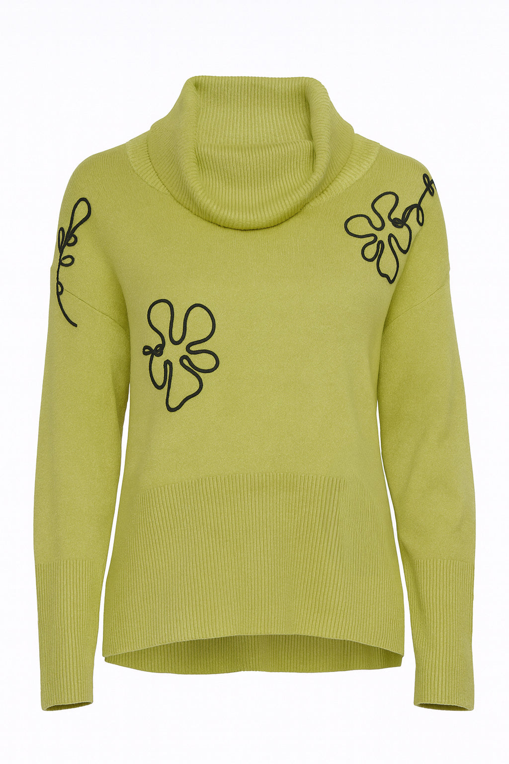 Cowl neck soutache flower sweater