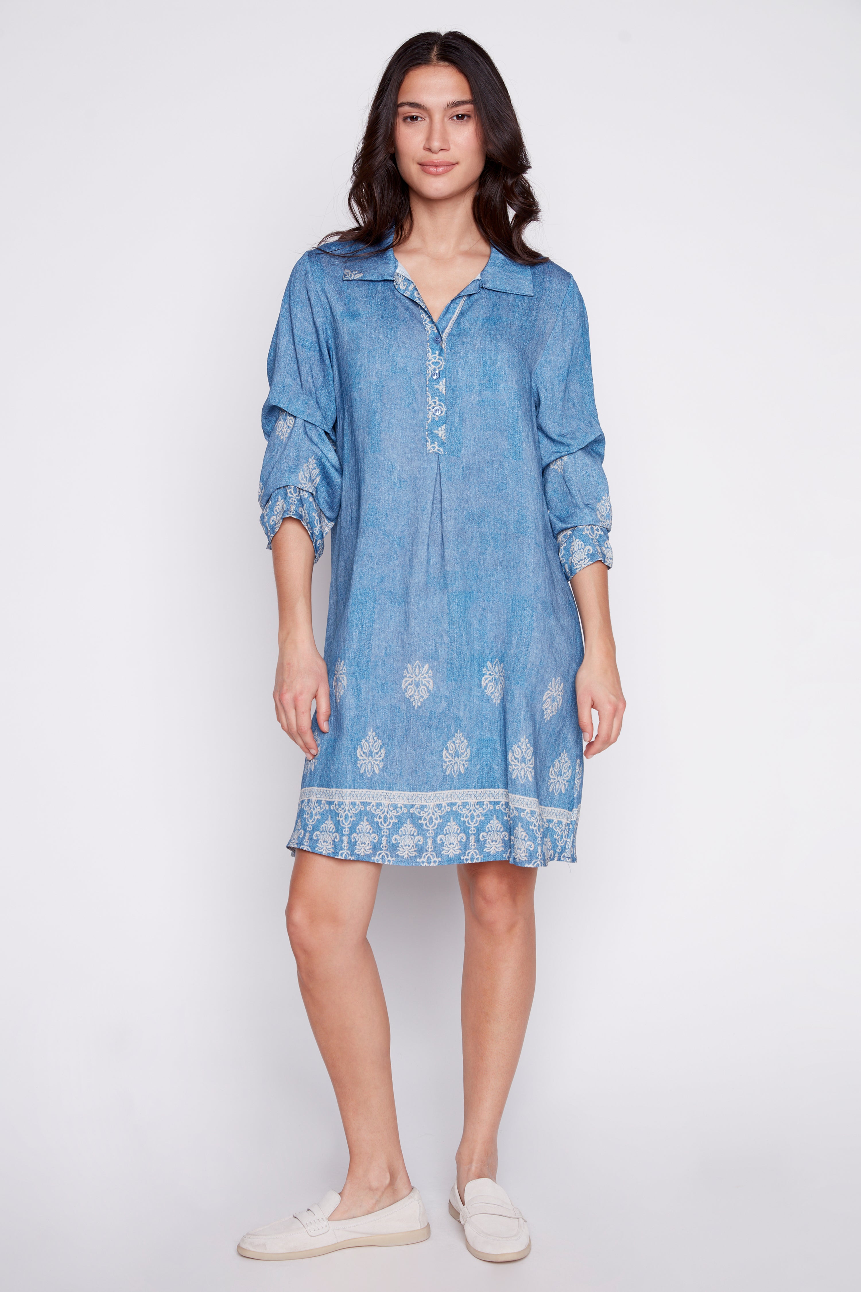 Henley border print dress