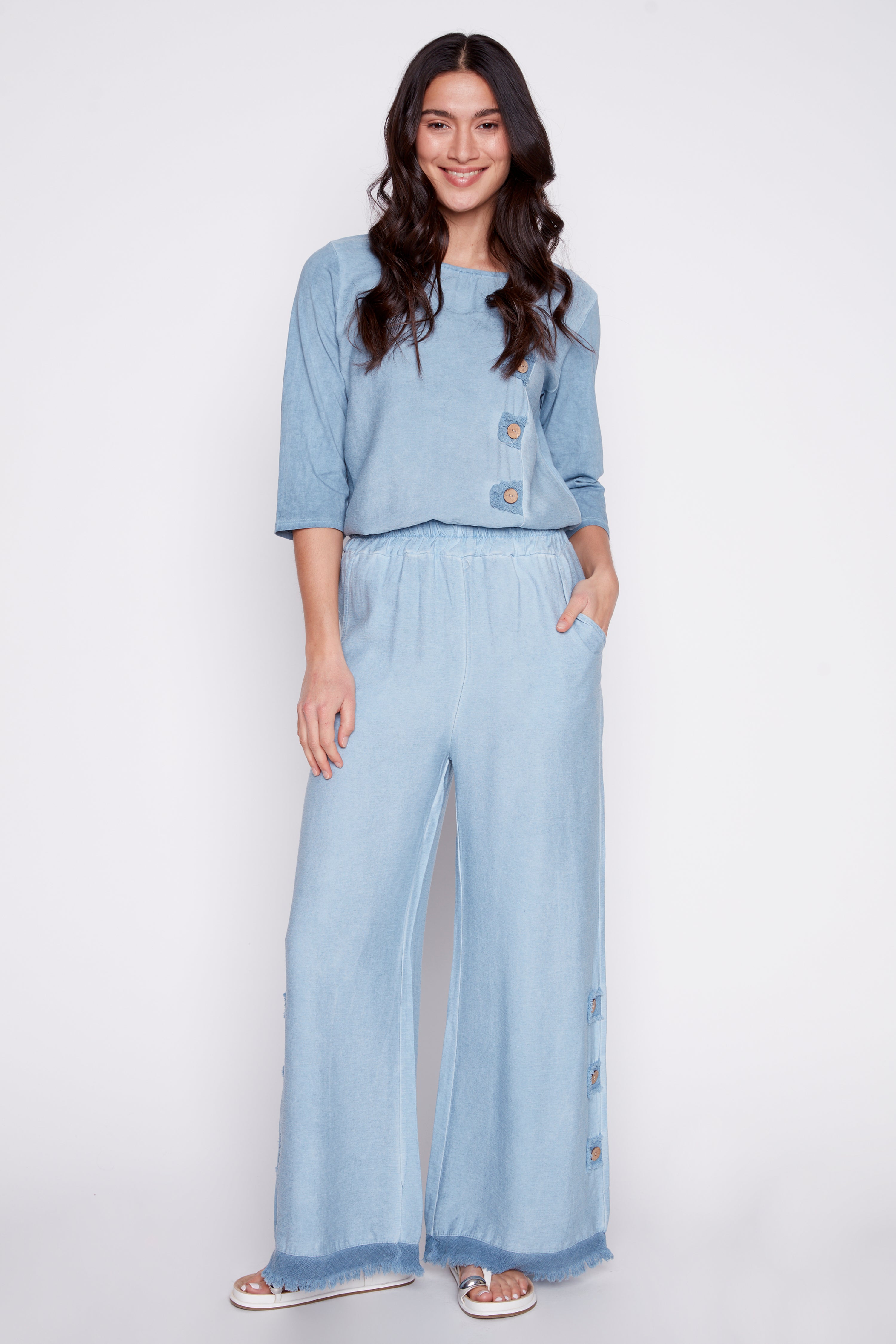 Palazzo pant with button detail