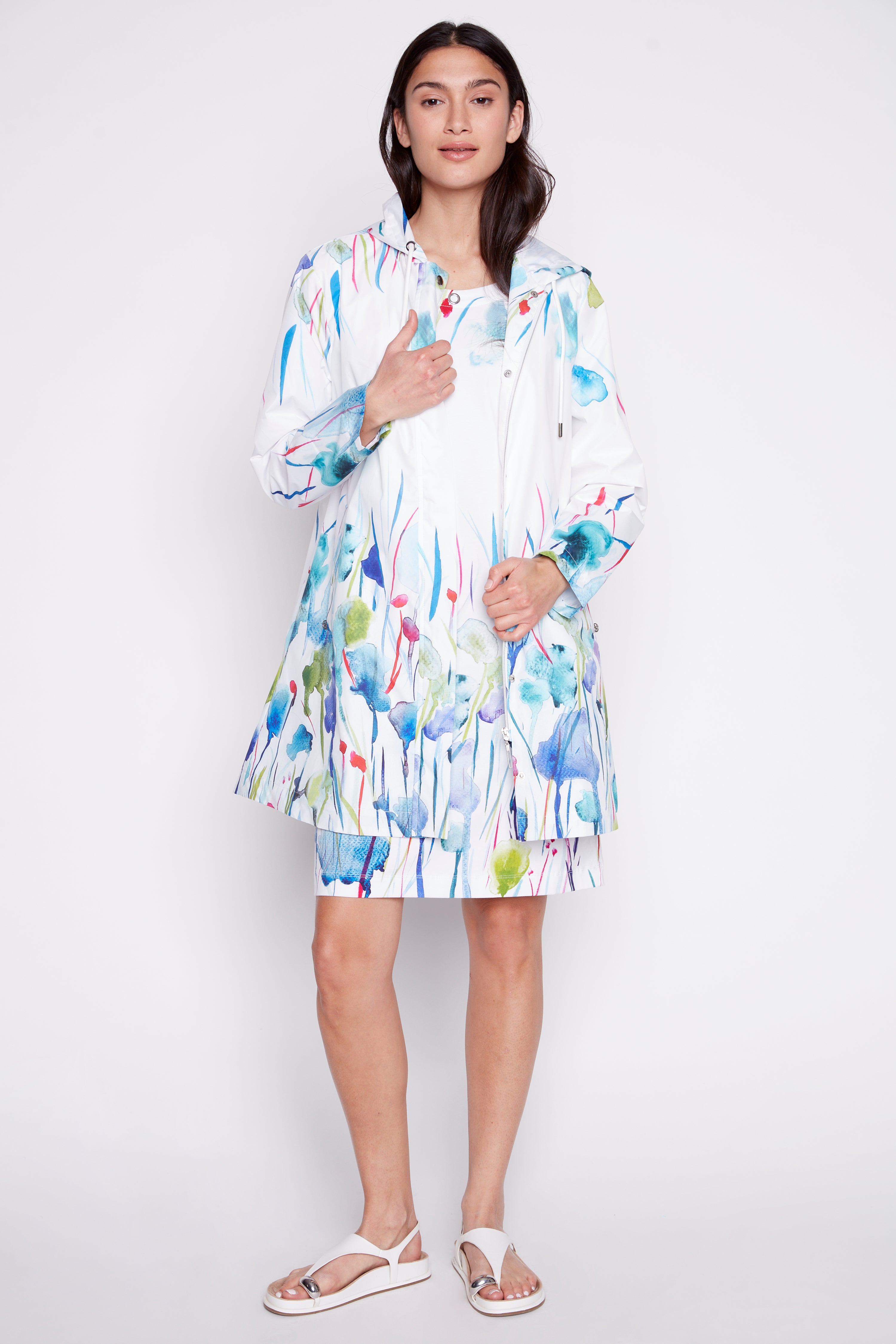 Floral border print raincoat