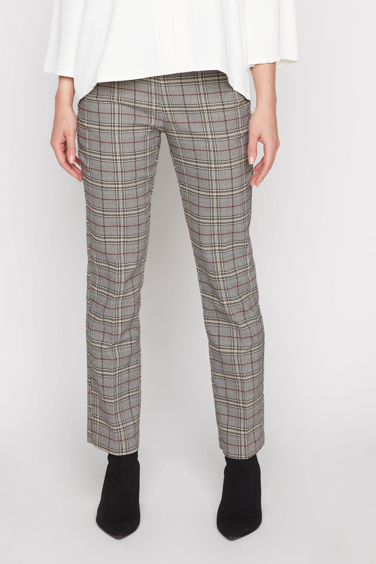 Textured plaid flared leg pant