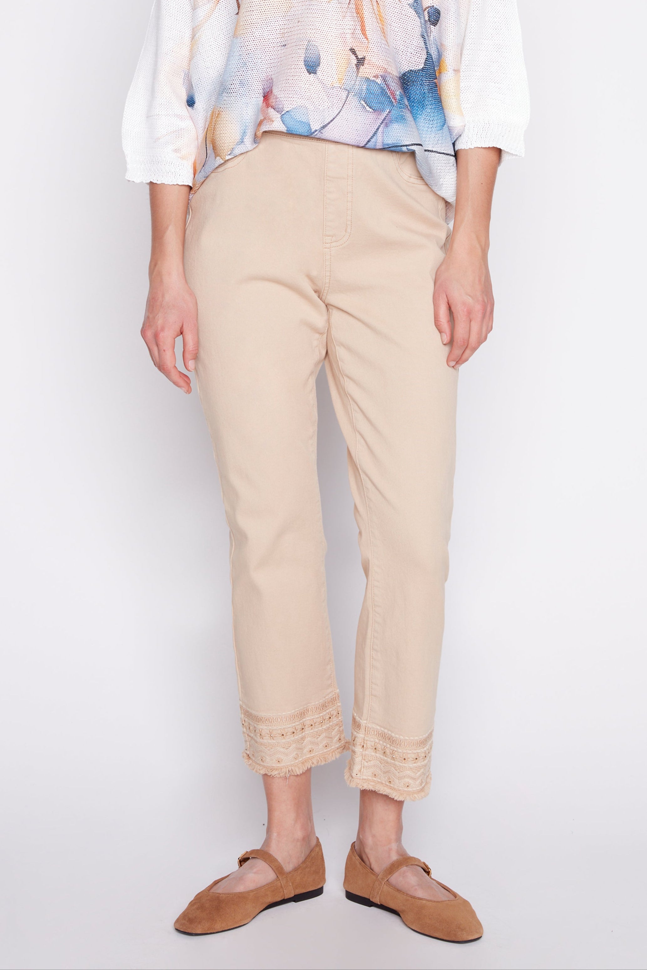 Audrey straight leg embroidery hem jean