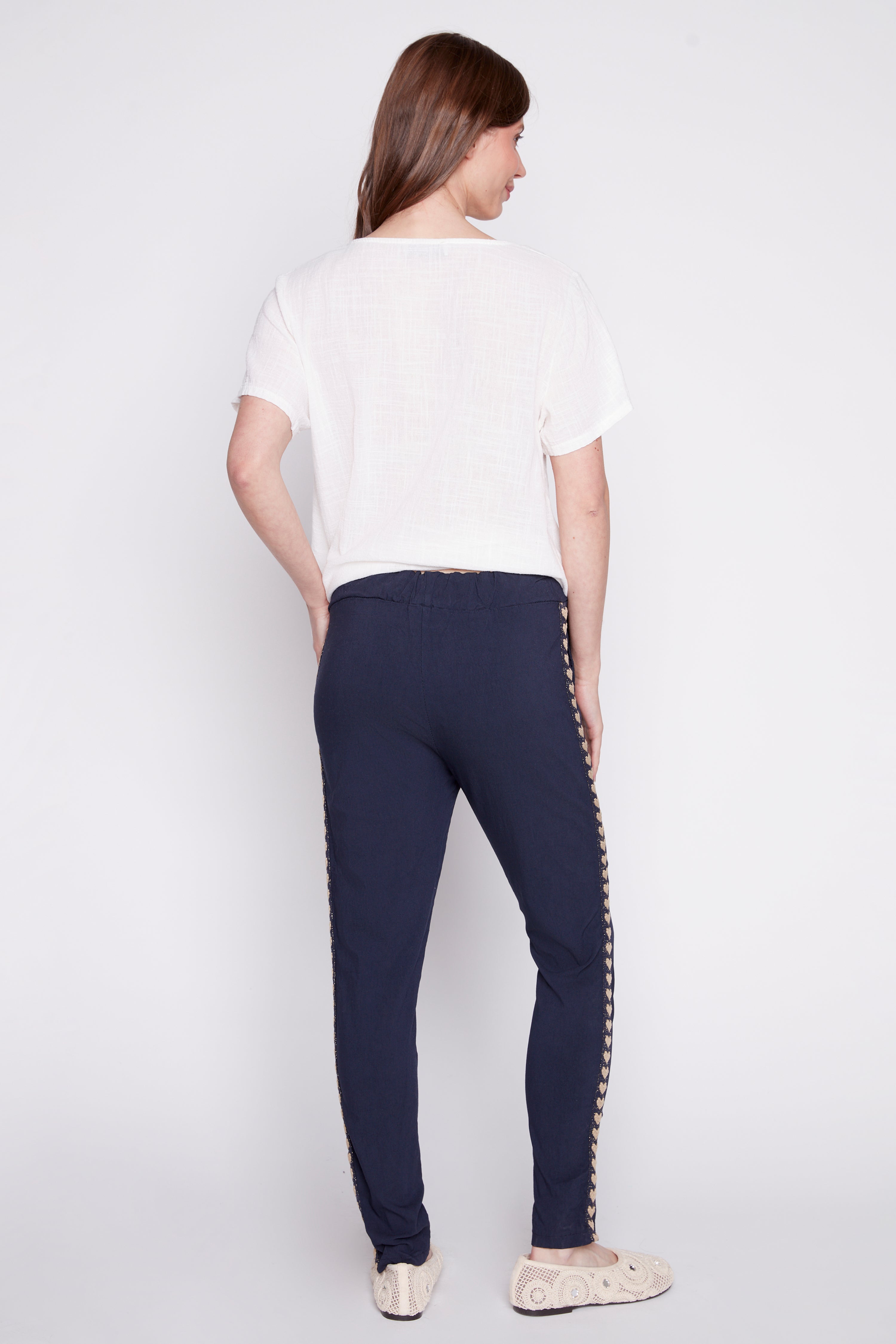 Crinkle pant with side heart tape