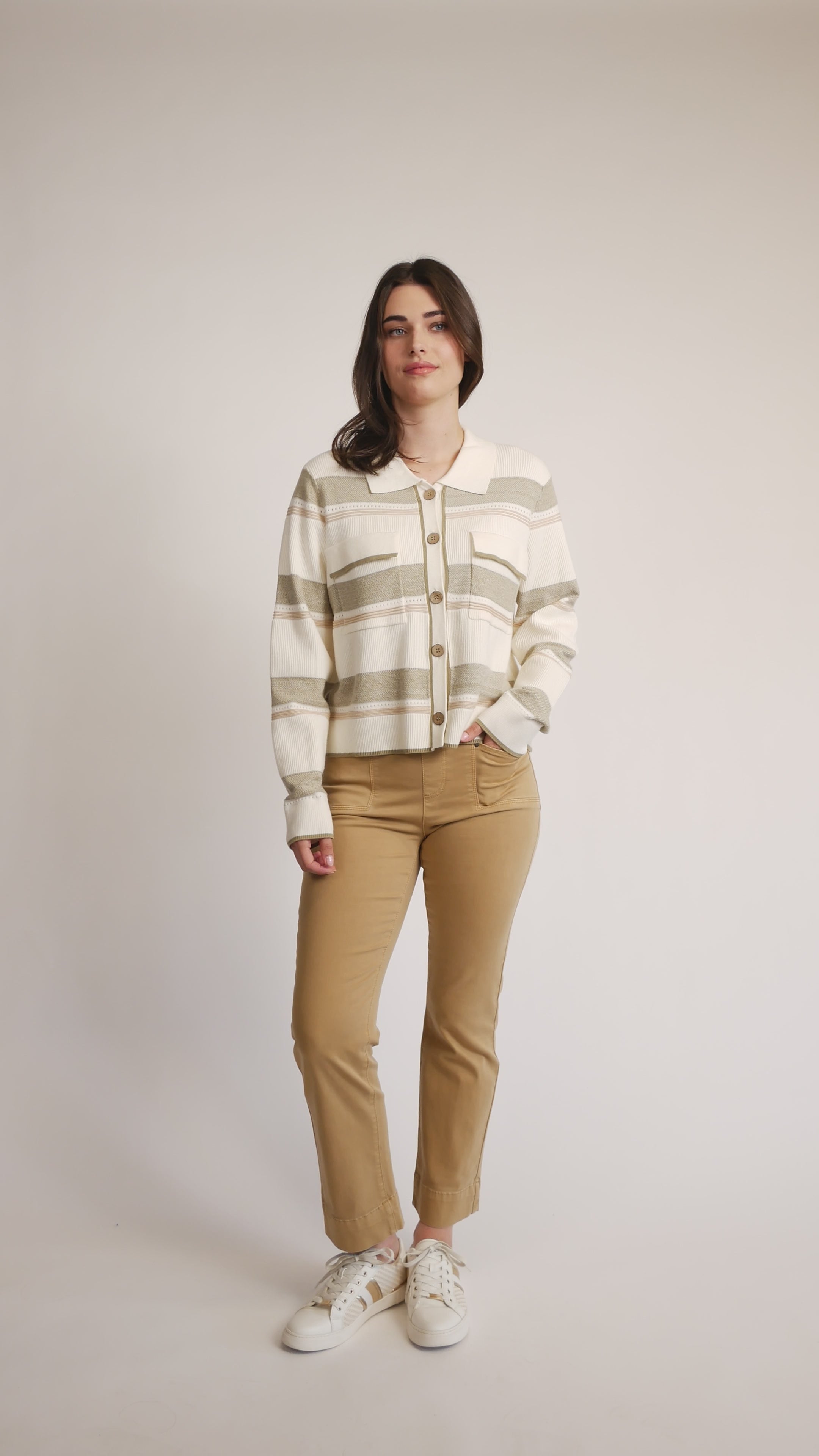 Stripe Knit Cardigan in cream video