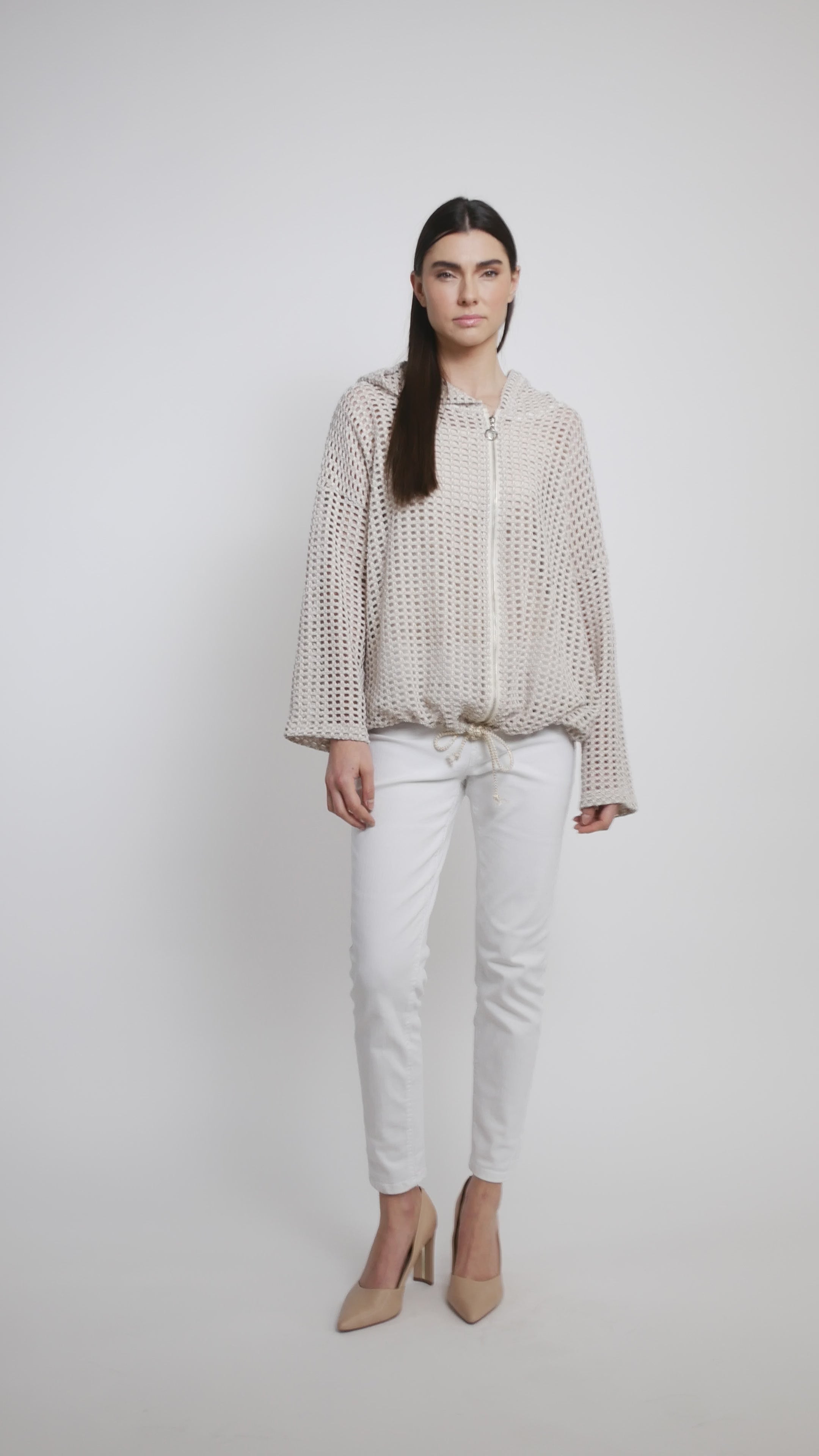 Fishnet hooded cardigan