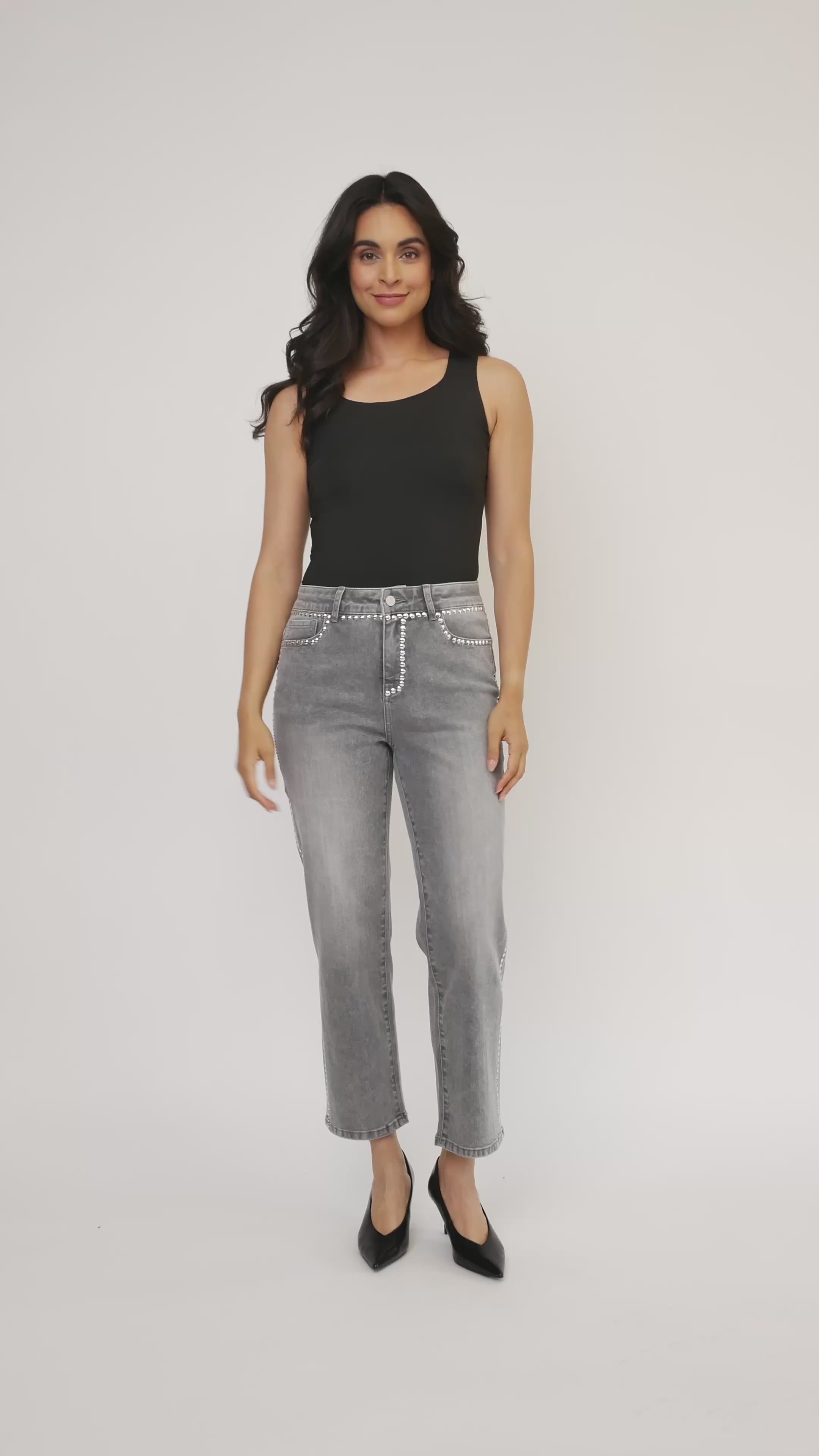 STUDS DETAIL STRAIGHT DENIM PANTS