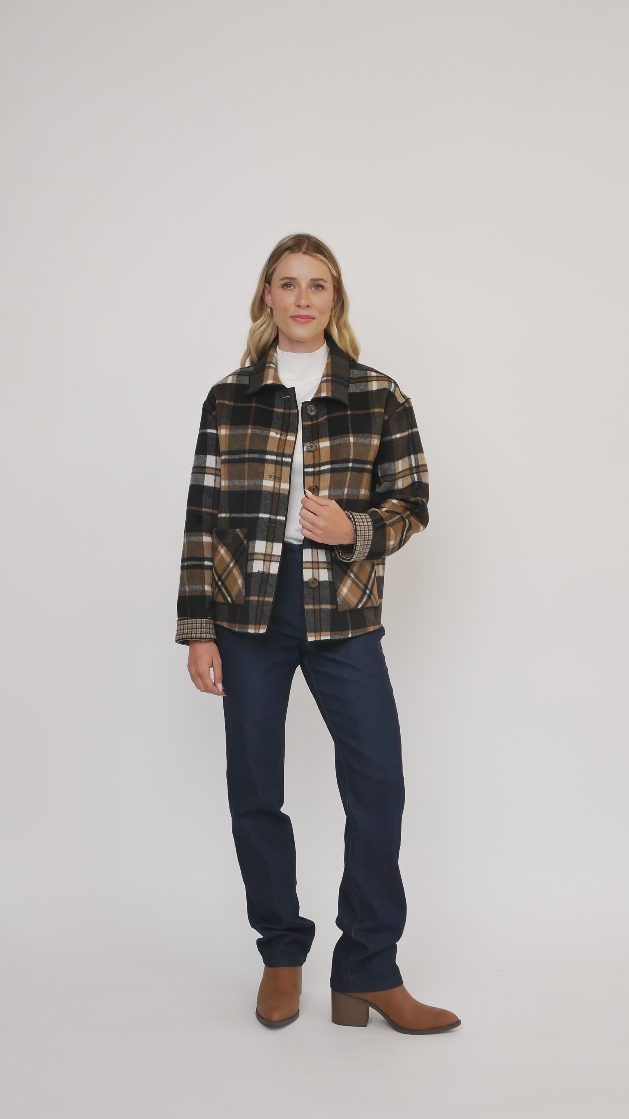 Reversible plaid wool blend jacket