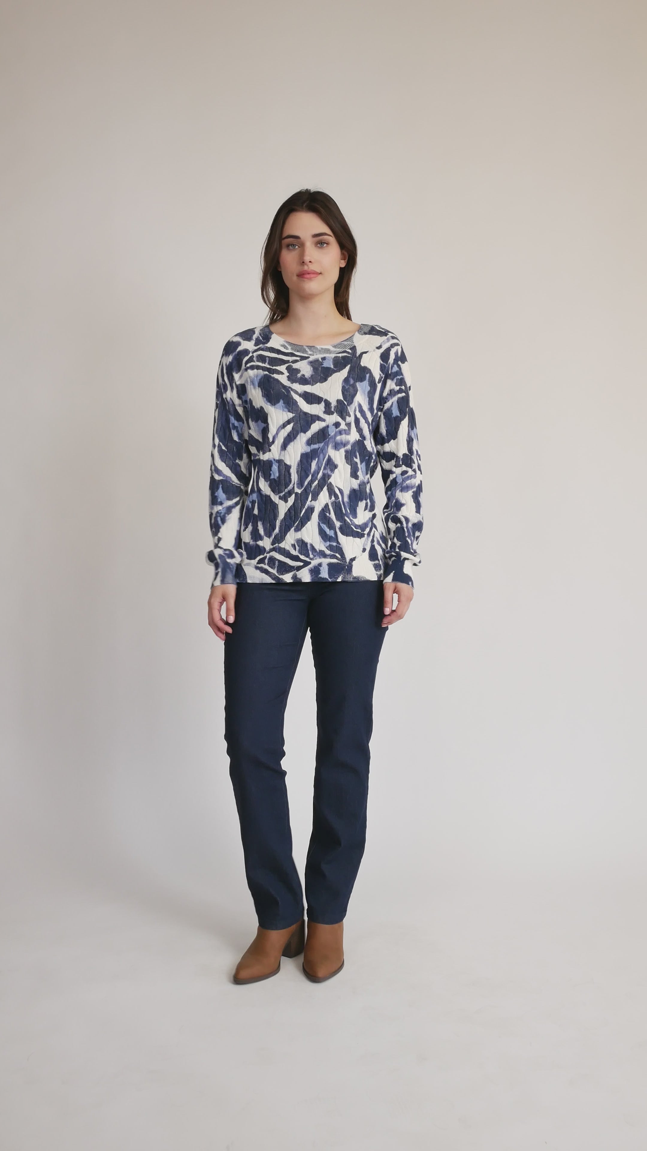 Printed Crew Neck Cotton Sweater in blue video