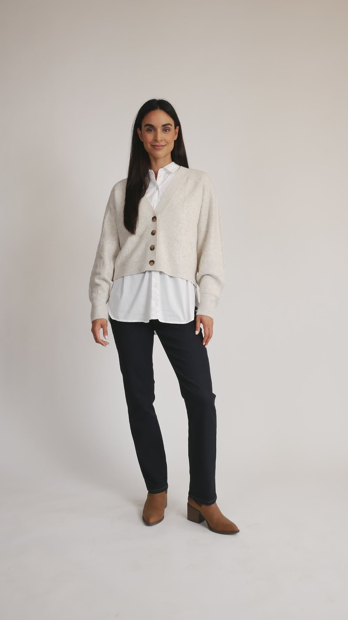 Raglan Sleeve Button-Front Cardigan in natural video