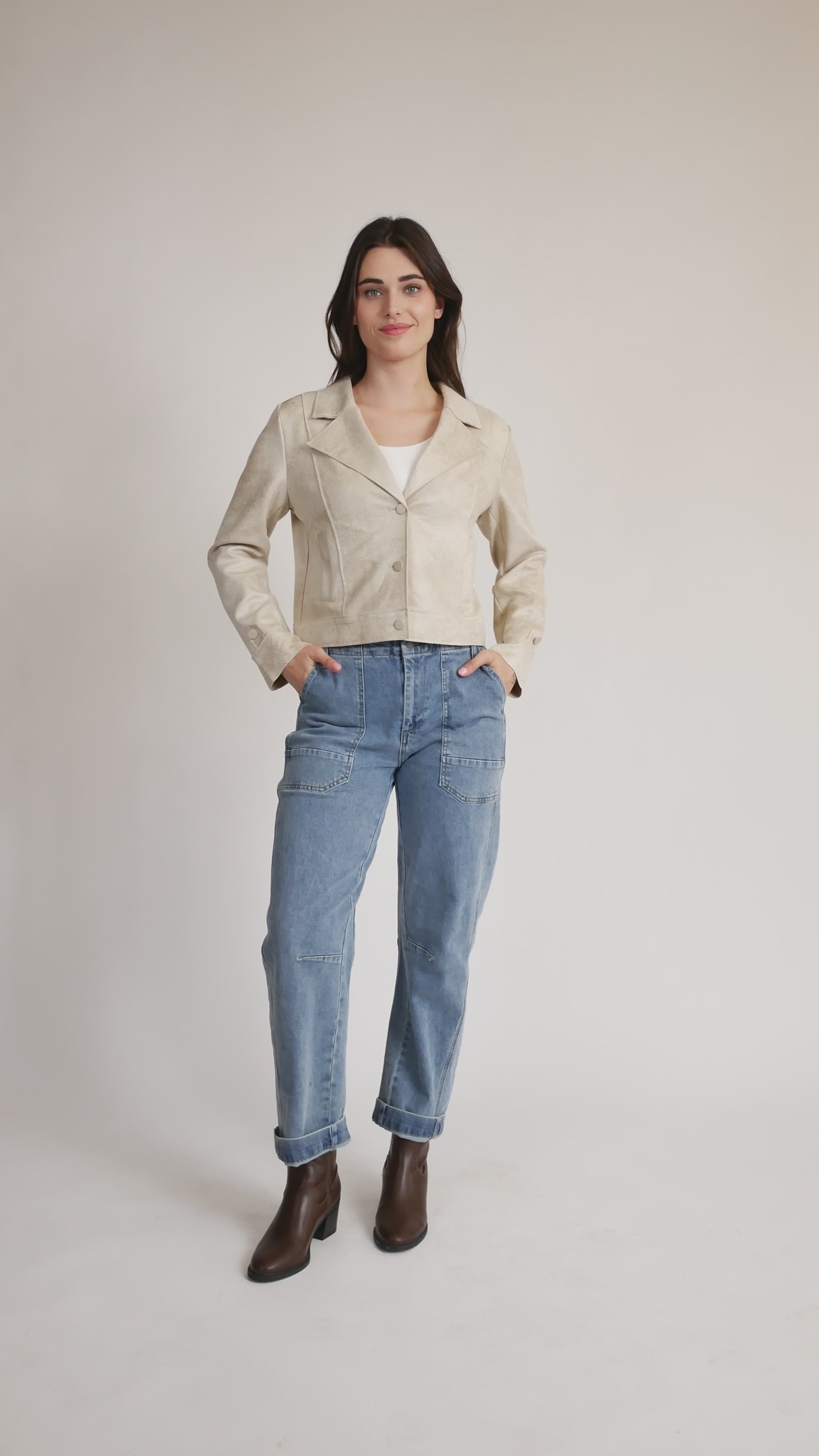Cream Pleather Wide Collar Blazer video