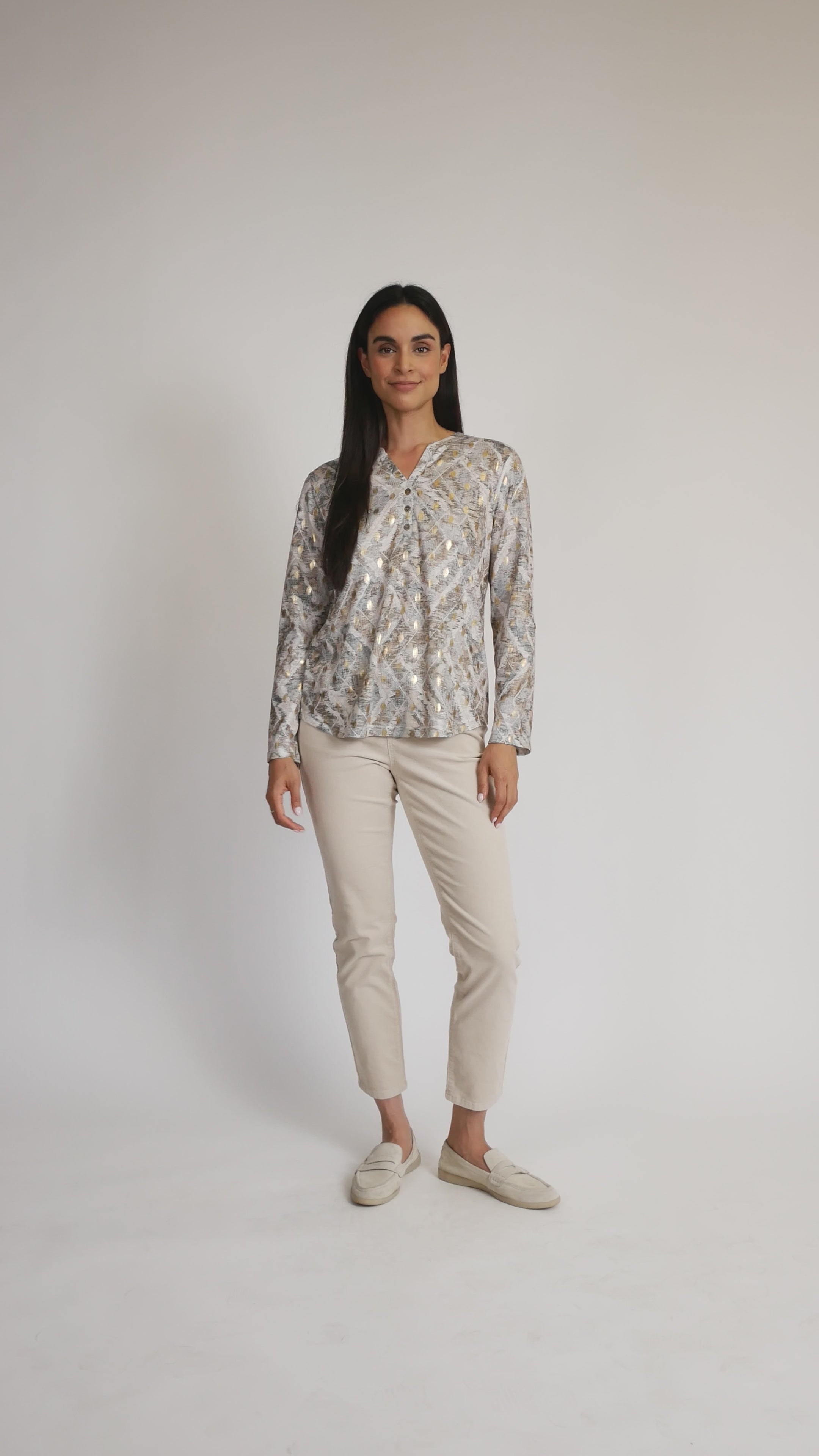 Foil Detail Henley Knit Top in print video