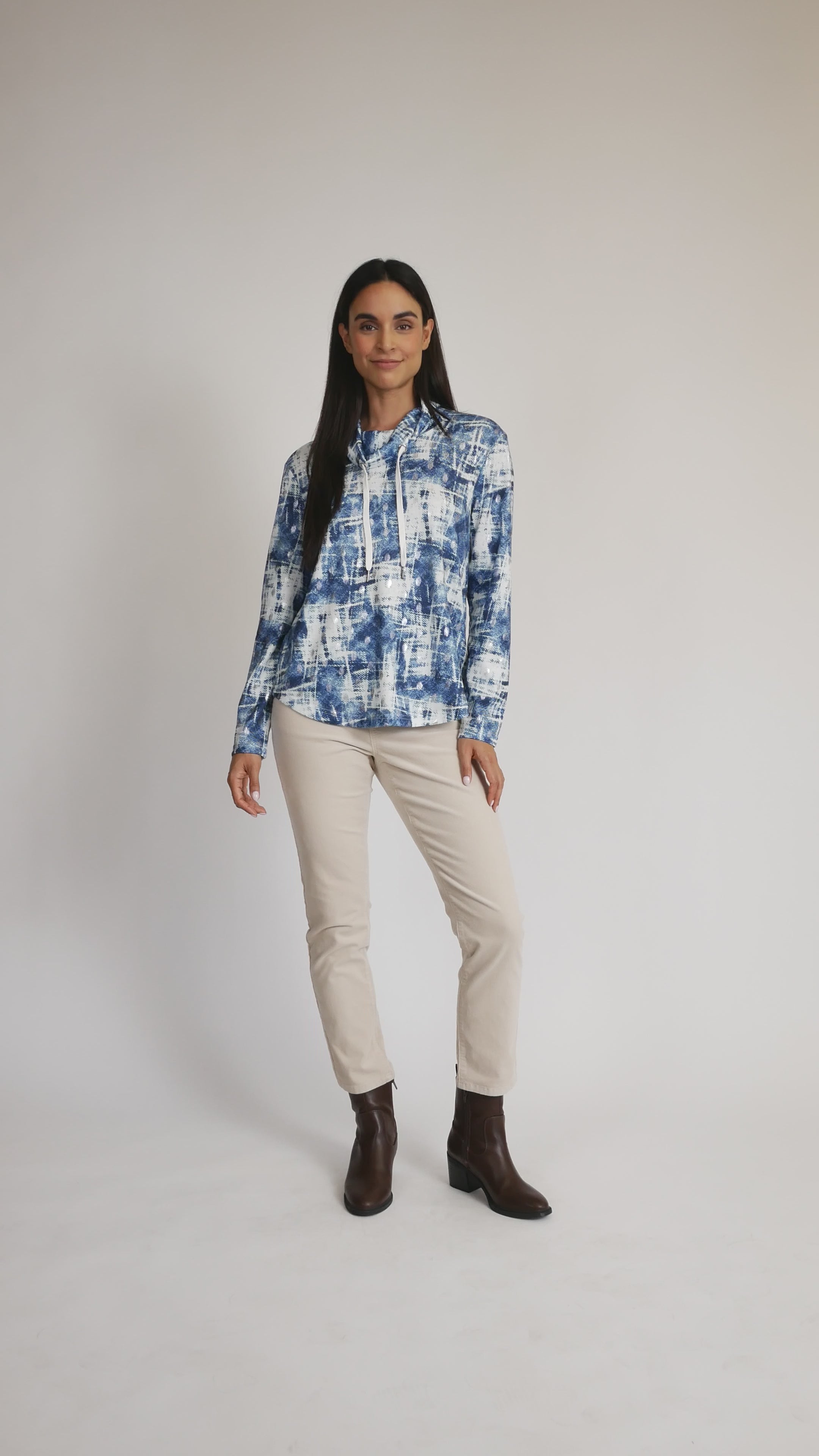 Abstract Print Cowl Neck Top in blue video