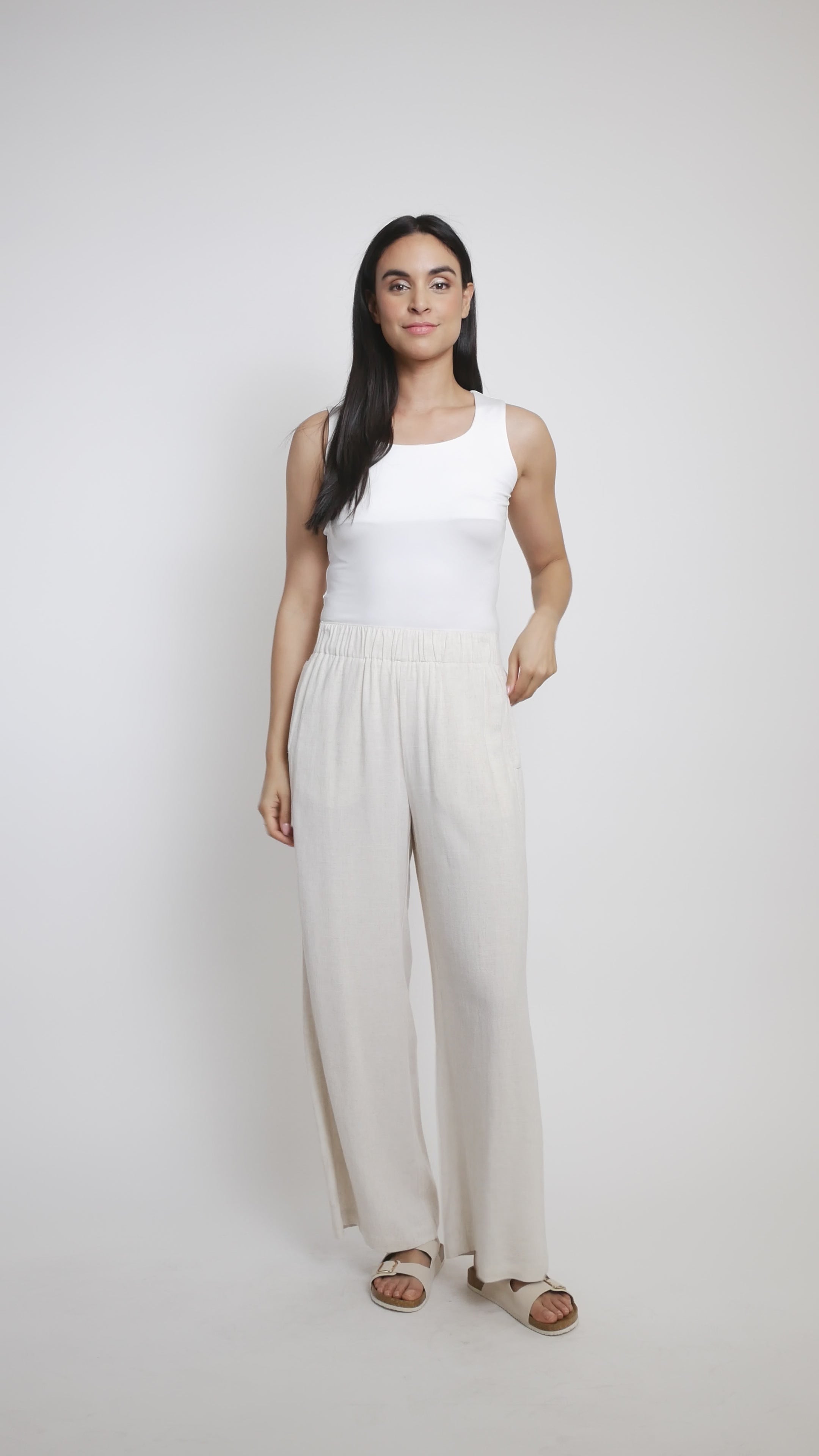Wide leg linen blend pant