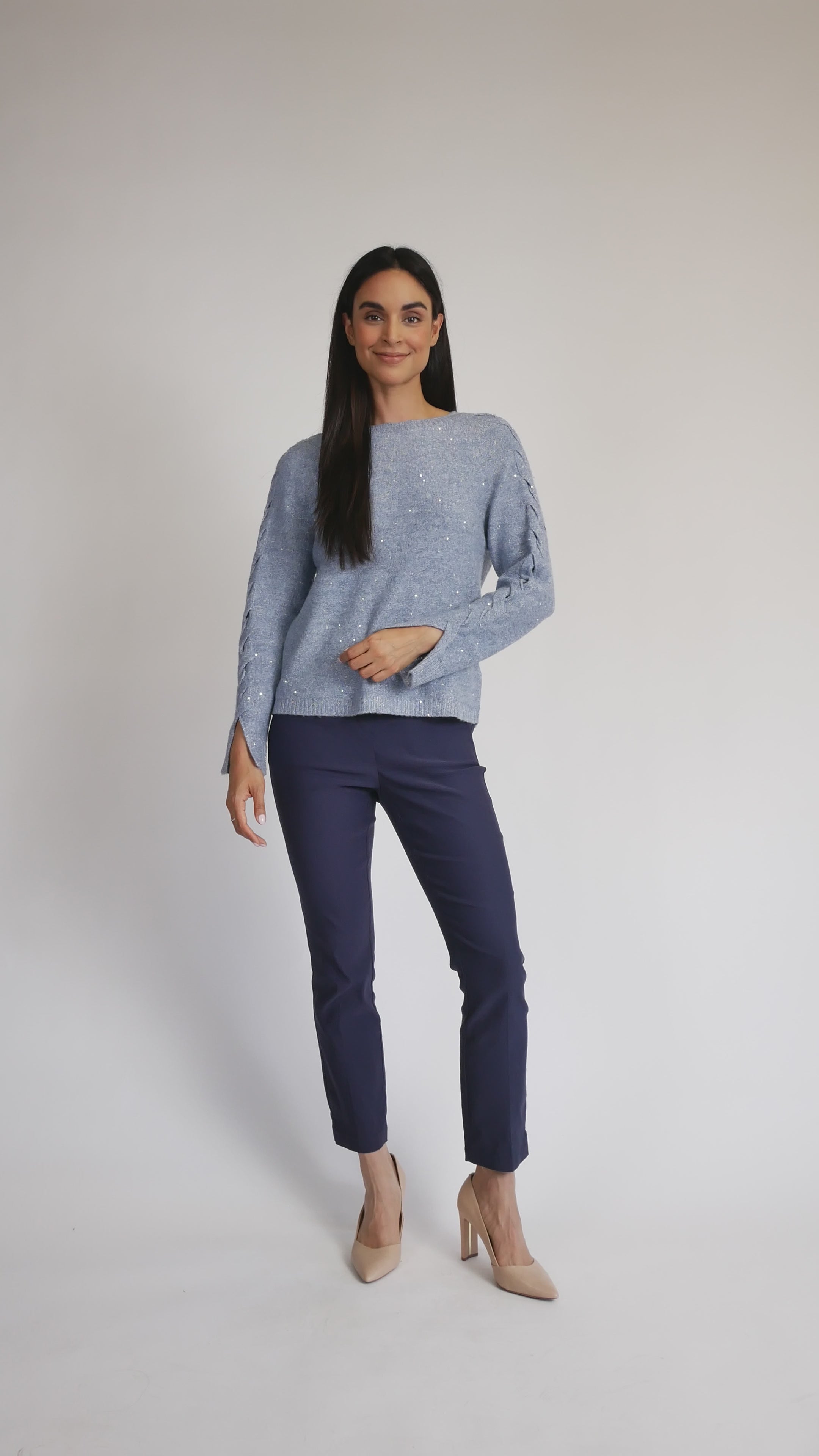 Solid Crew Neck Sweater in denim video