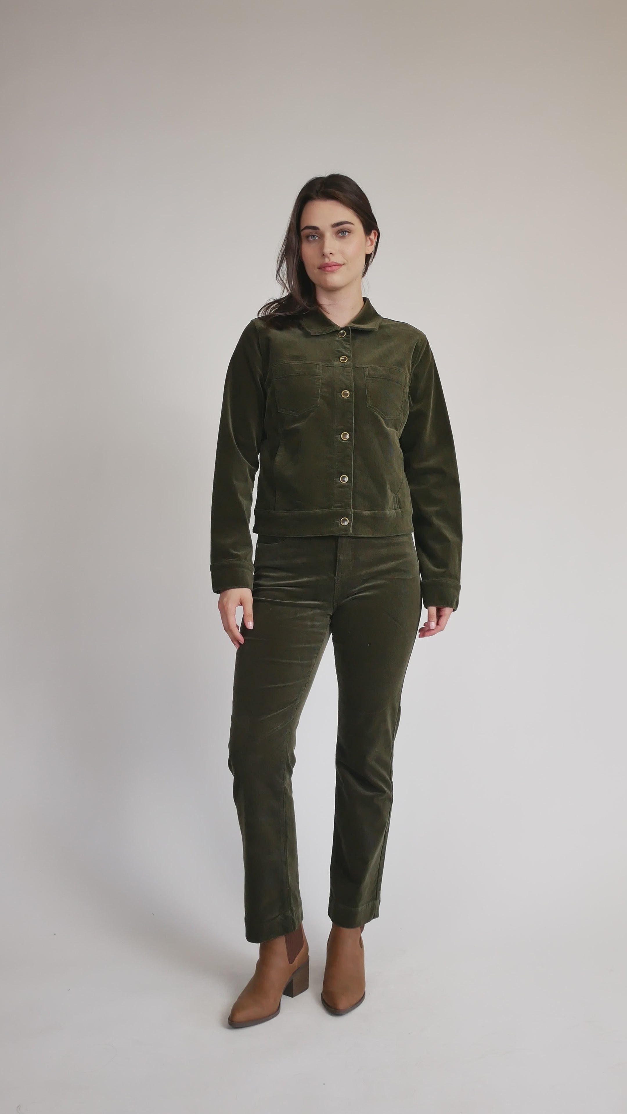 Corduroy Jean Style Jacket in khaki video