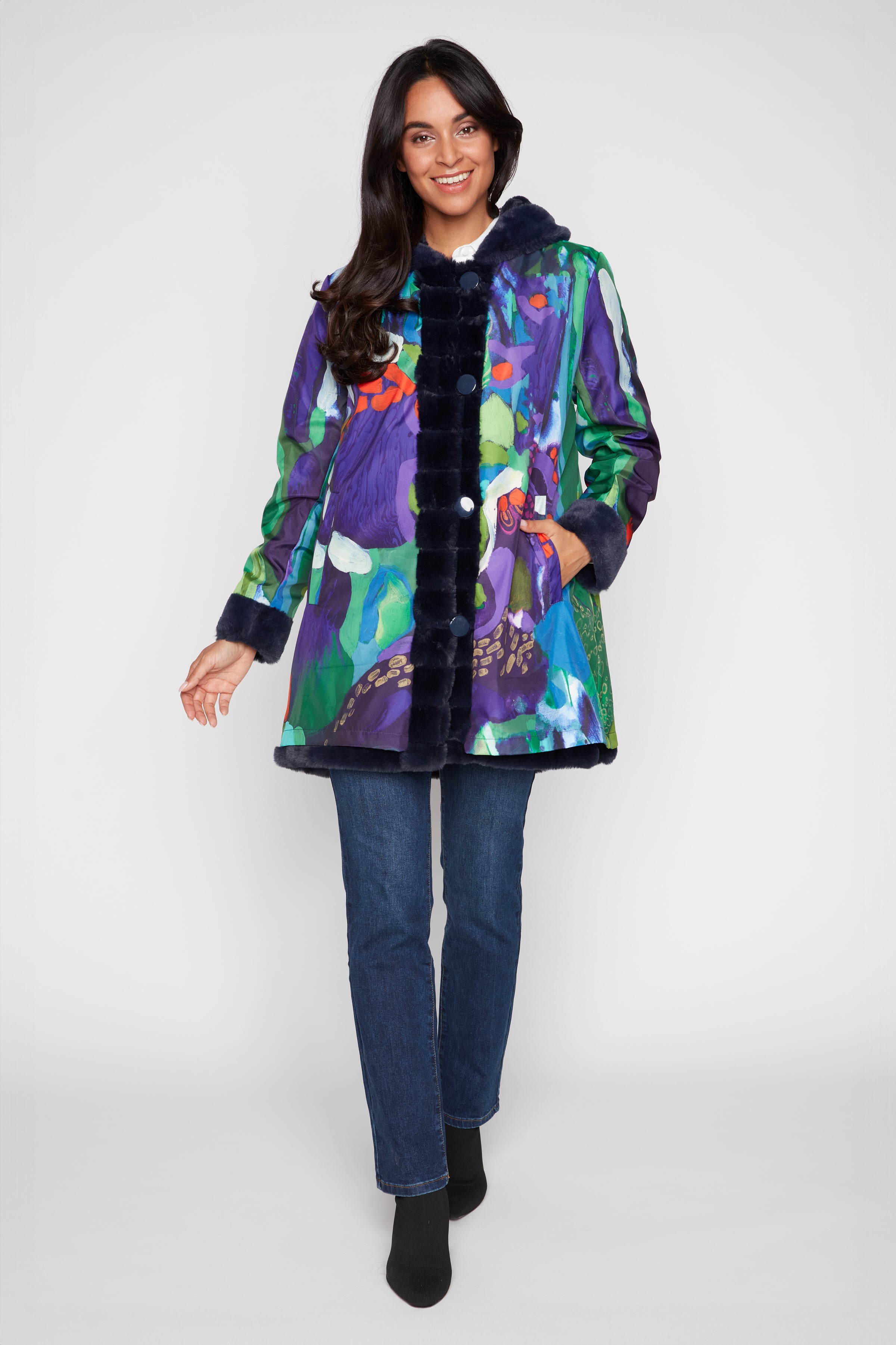 Reversible fun fur jacket