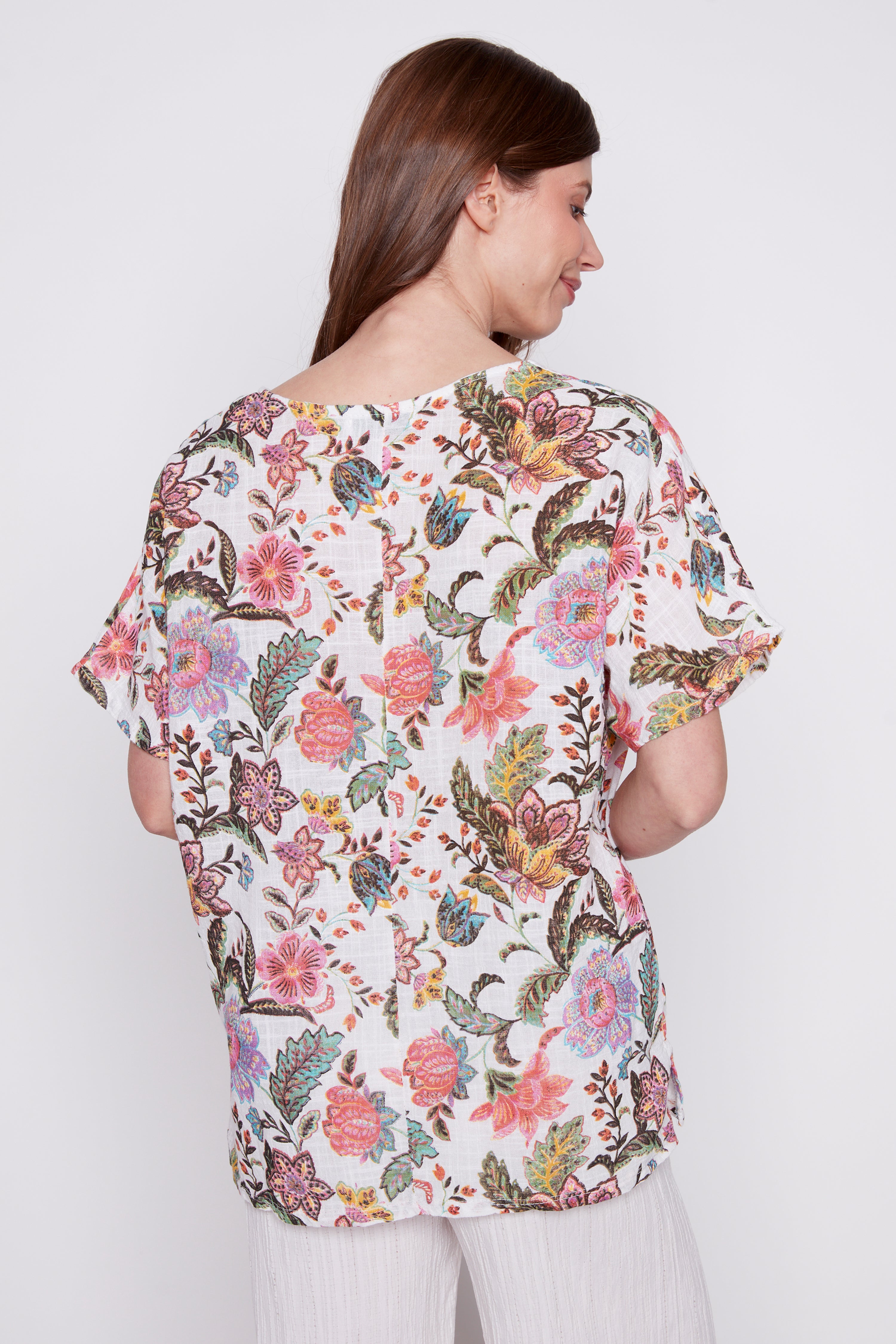 Floral paisley print cotton gauze top