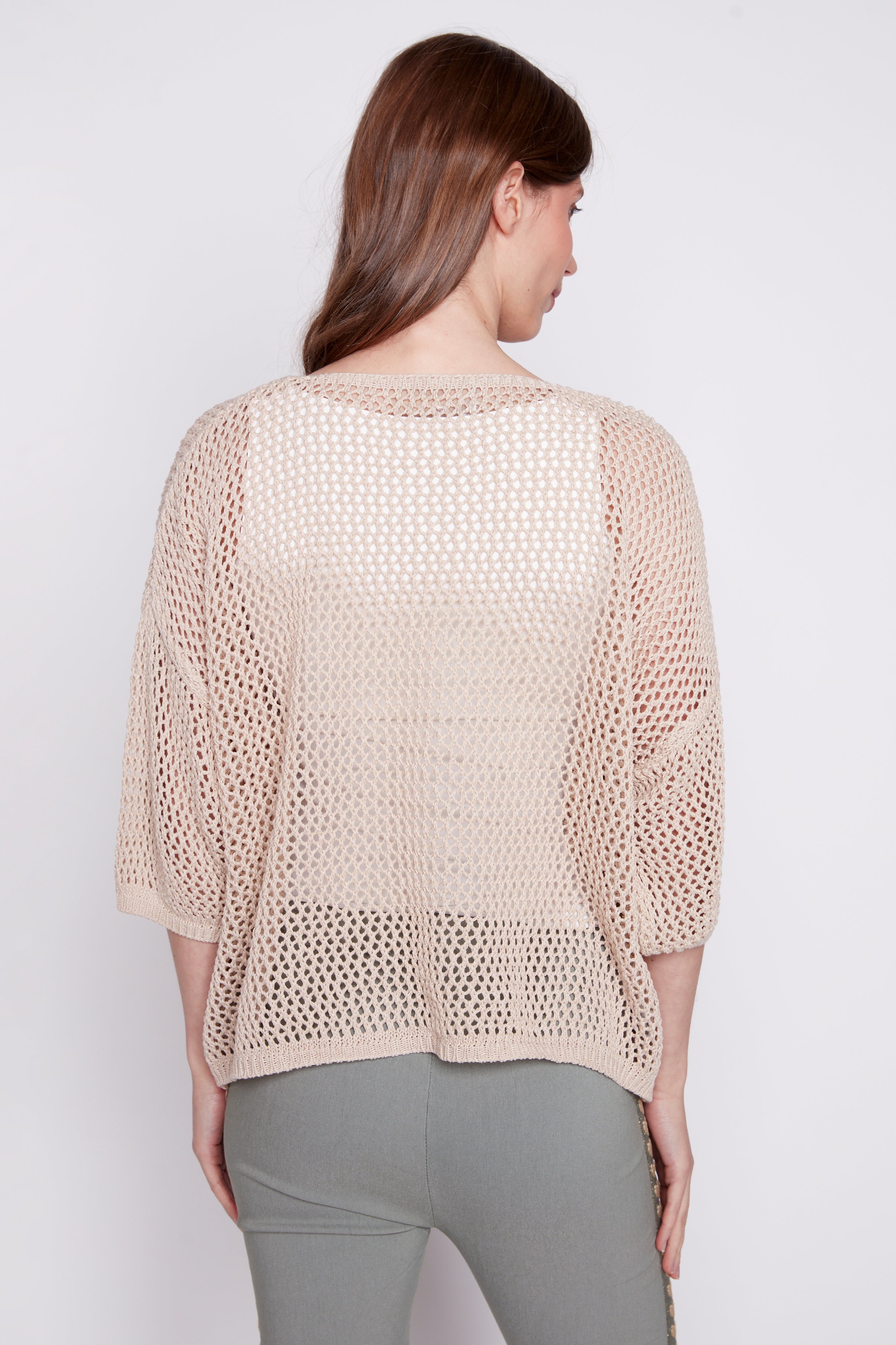 Solid crochet sweater with pockets